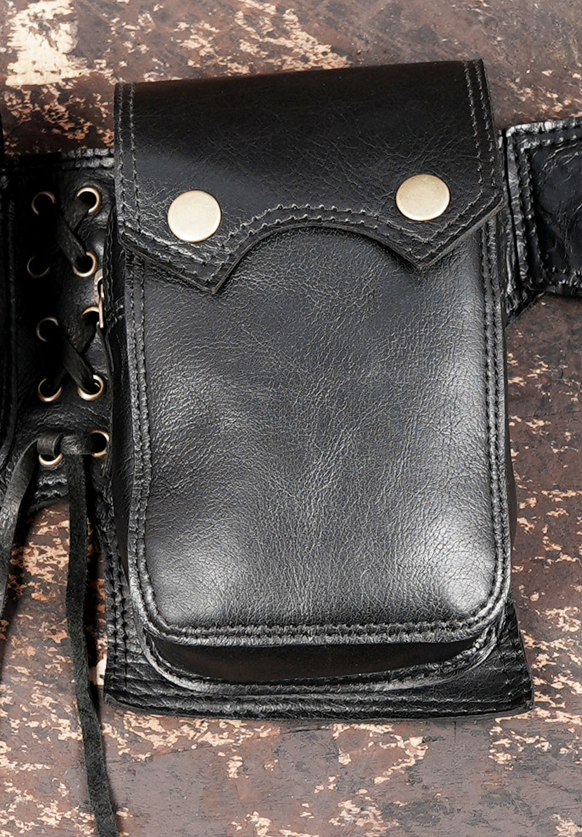 Gothic style black leather belt with gemstone and rivet details