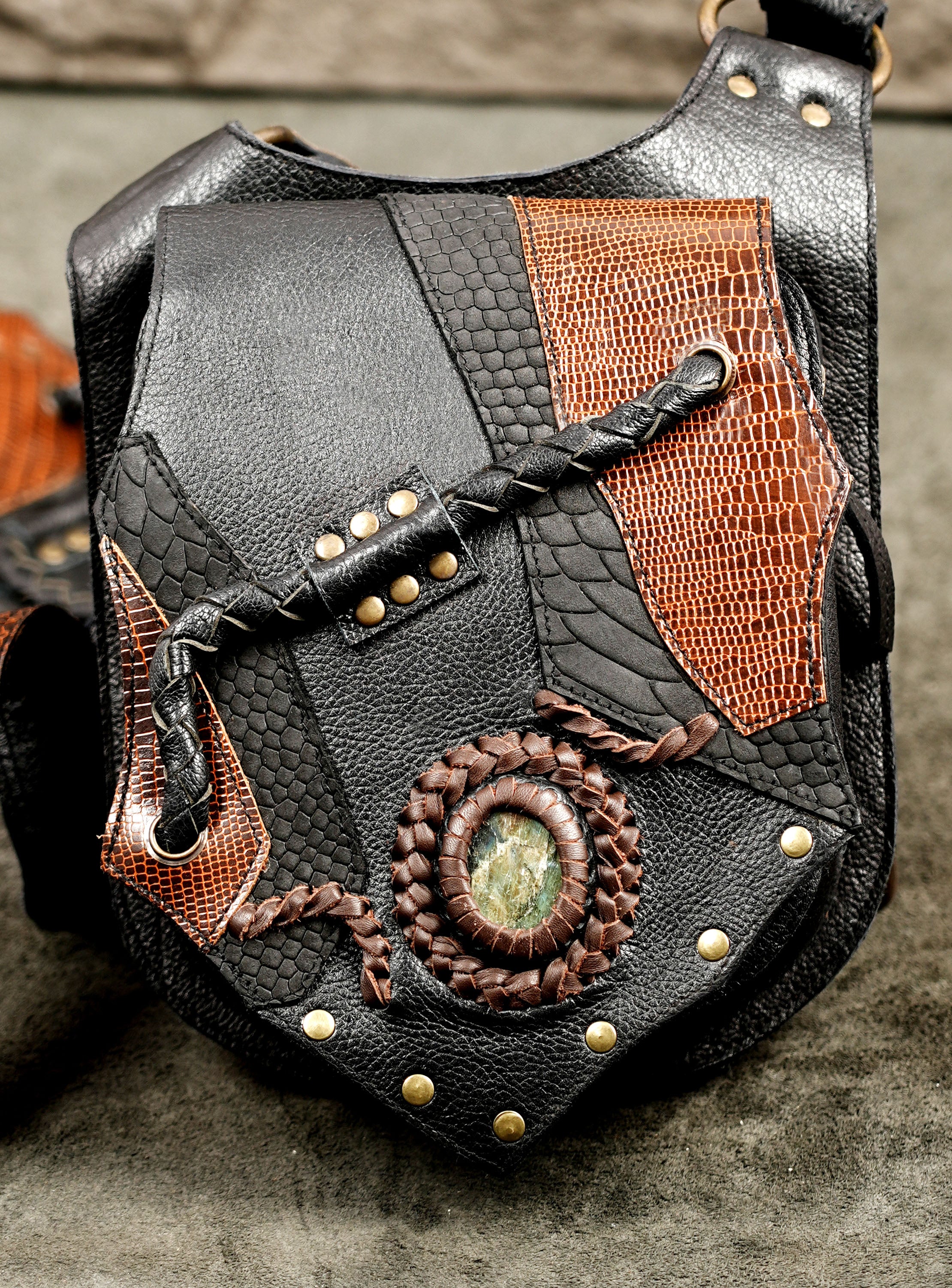 Dark fantasy body rig with braided stone accents