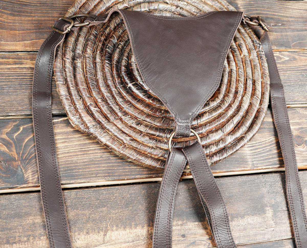 Brown leather double holster bag for steampunk cosplay and costume styling