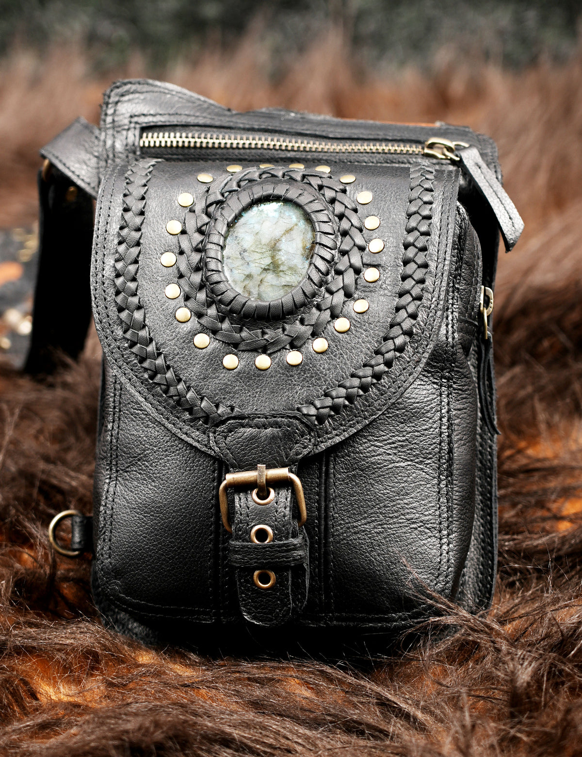 Black Leather Dual Holster Harness Bag Unisex Festival Chest Rig