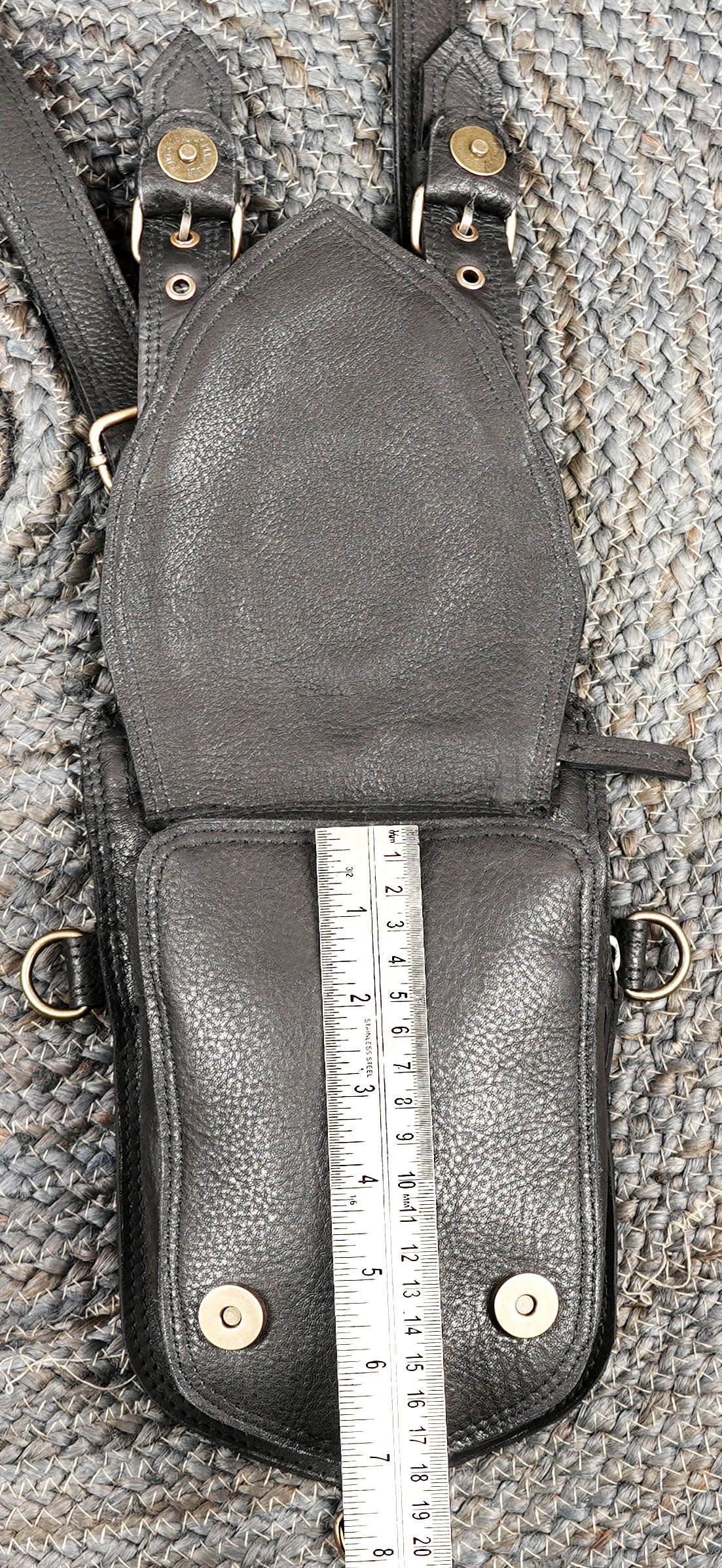 Black Leather Crossbody Style Harness Bag with Two Utility Pouches