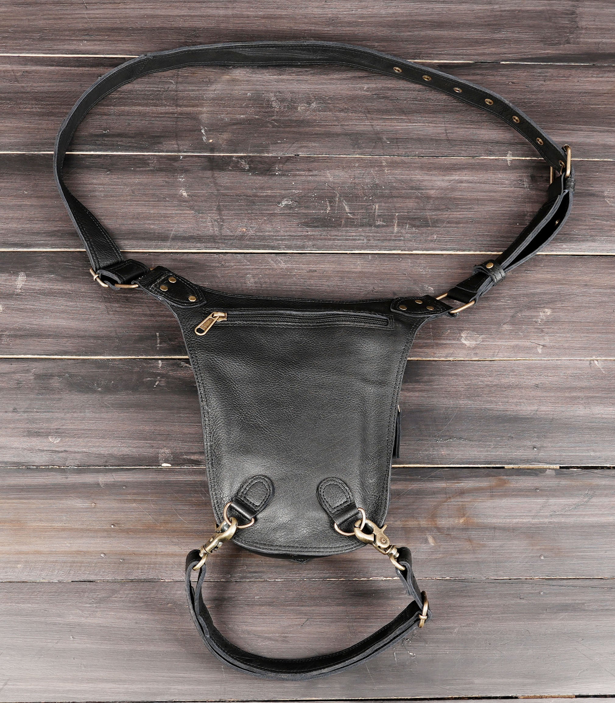 Festival leather utility bag with geometric pattern