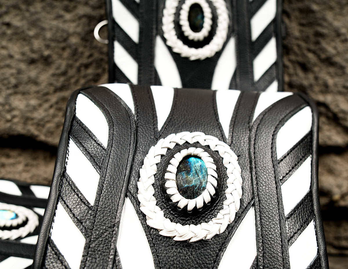 Festival shoulder holster bag with silver-tone clips and rings