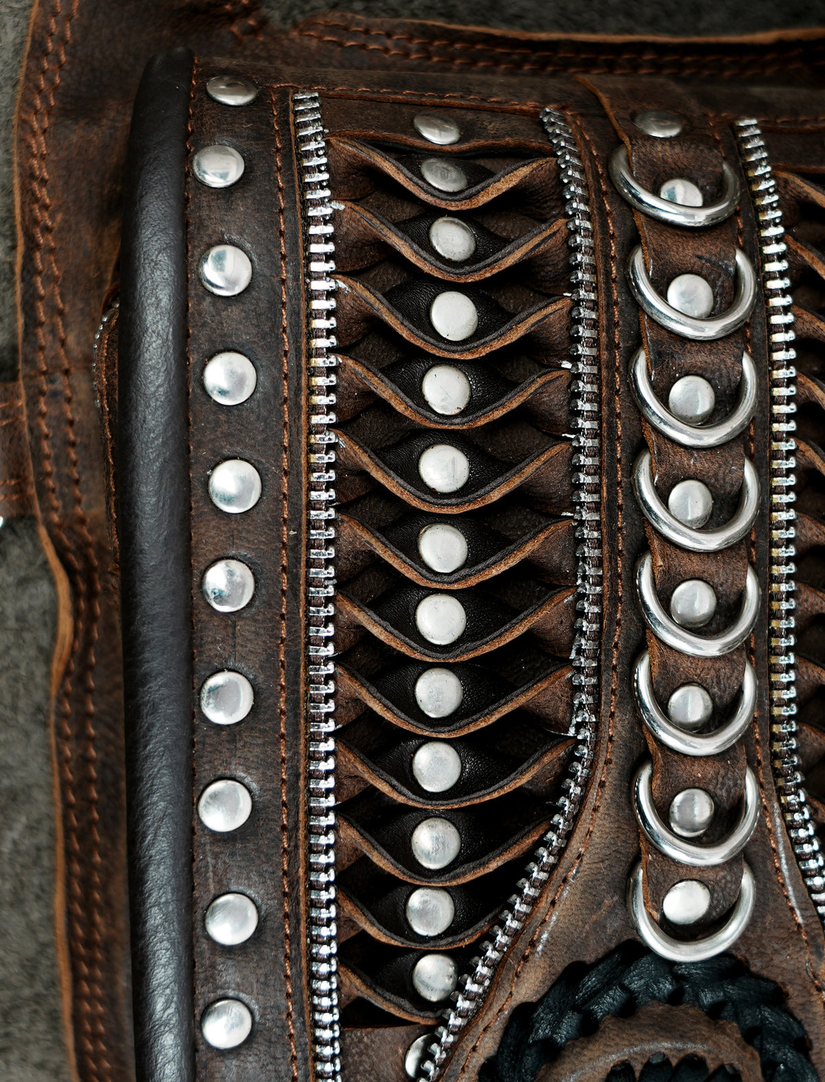 Brown Leather Holster Bag with Gemstones Unisex Steampunk Harness