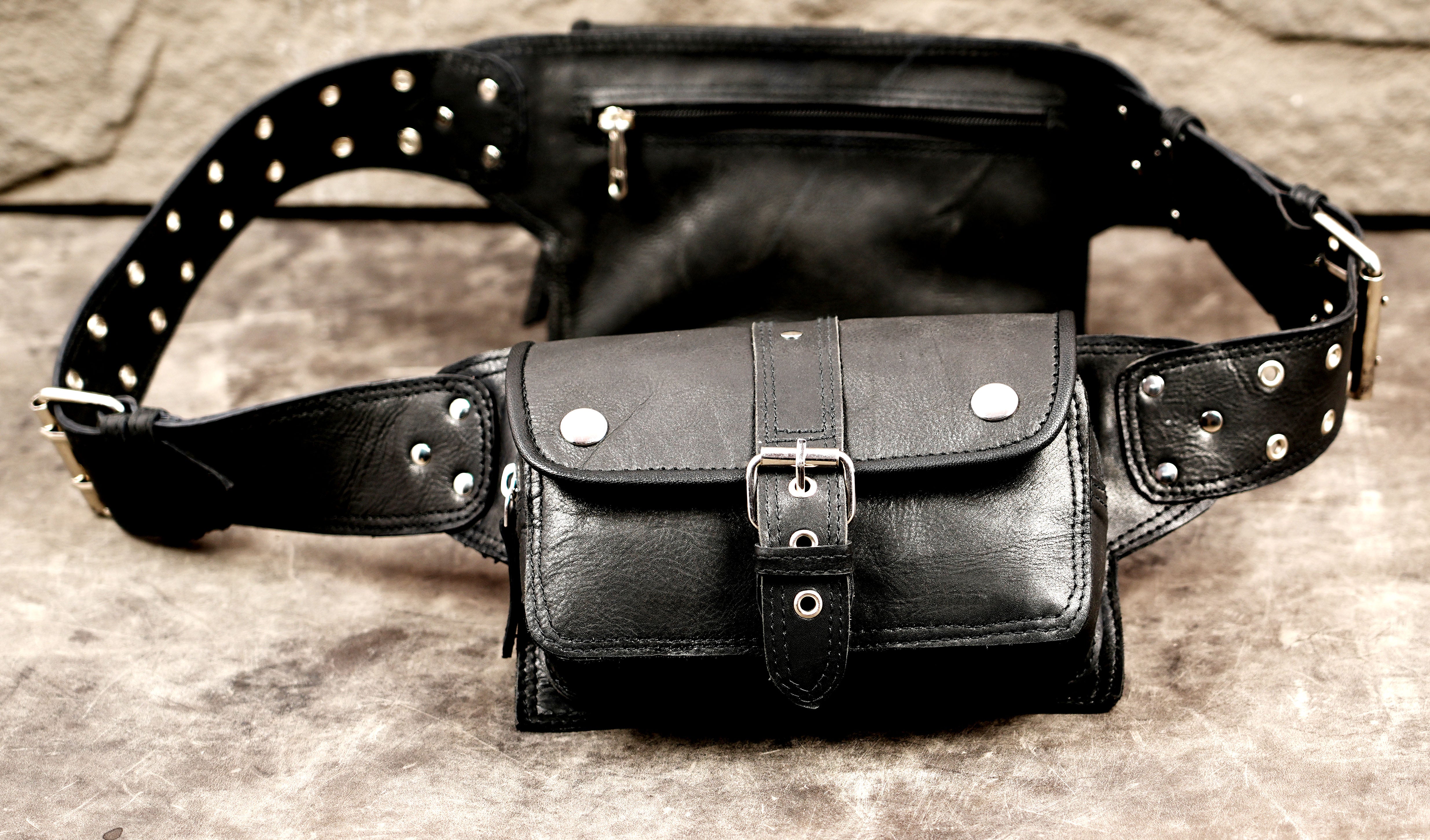 Field ready leather belt, buckle strap pocket shot