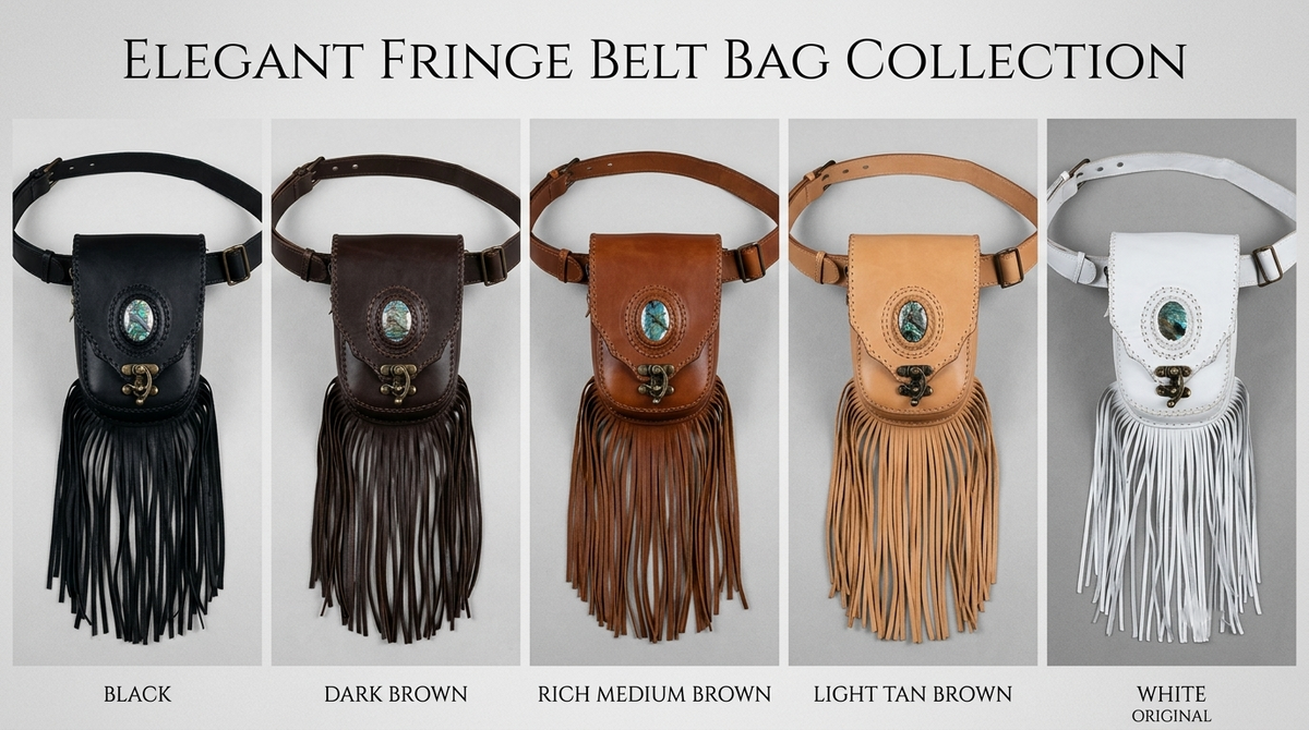 White Leather Fringe Belt Bag Boho Festival Hip Pouch Gemstone