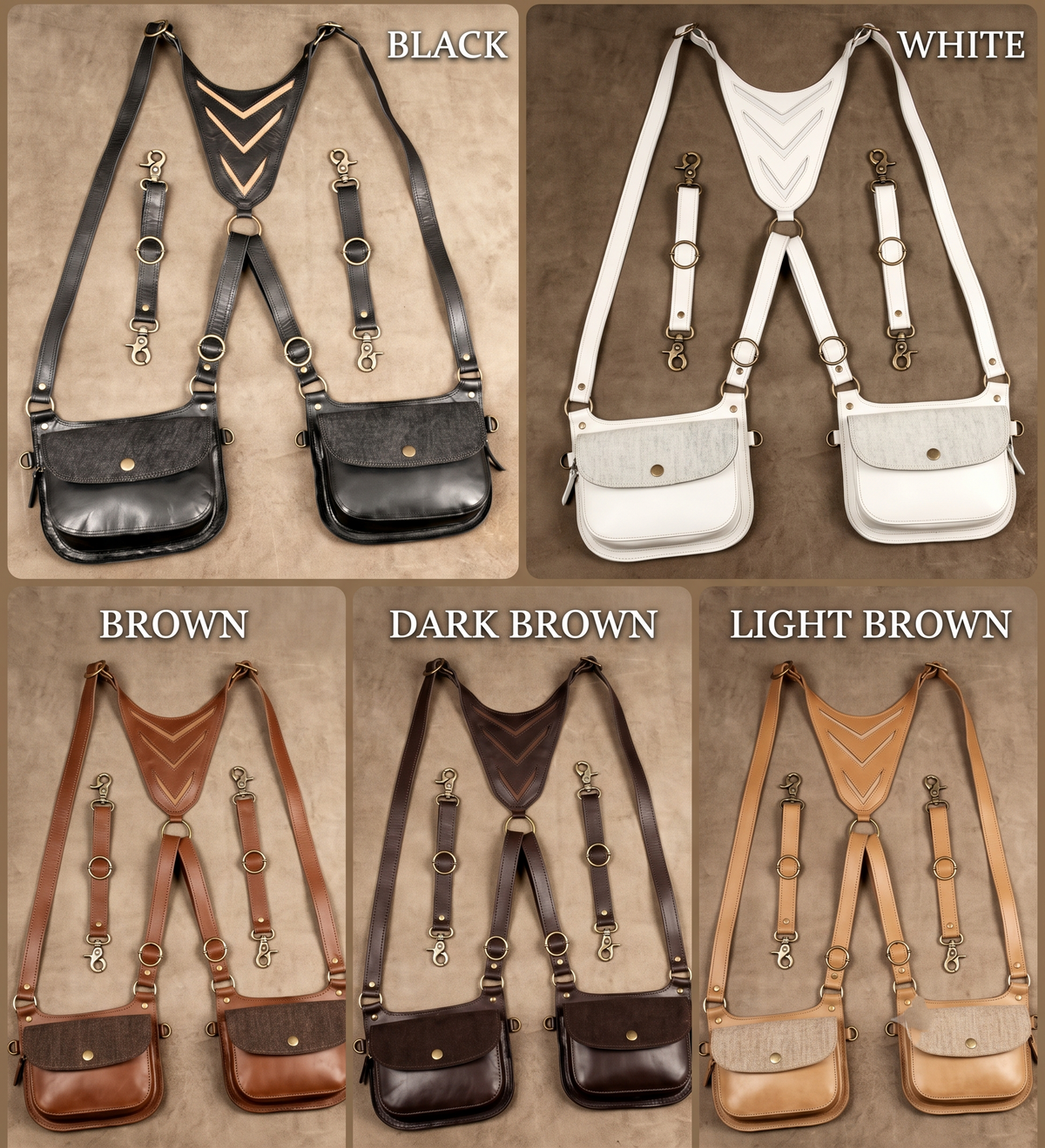 Black Leather Dual Shoulder Holster Bag Set with Adjustable Straps for Unisex Festival Wear