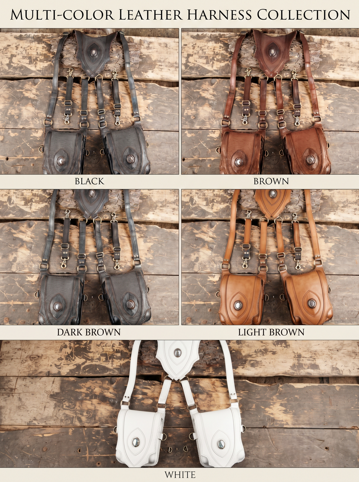 Handmade Leather Double Shoulder Holster Bag Harness with Gemstone