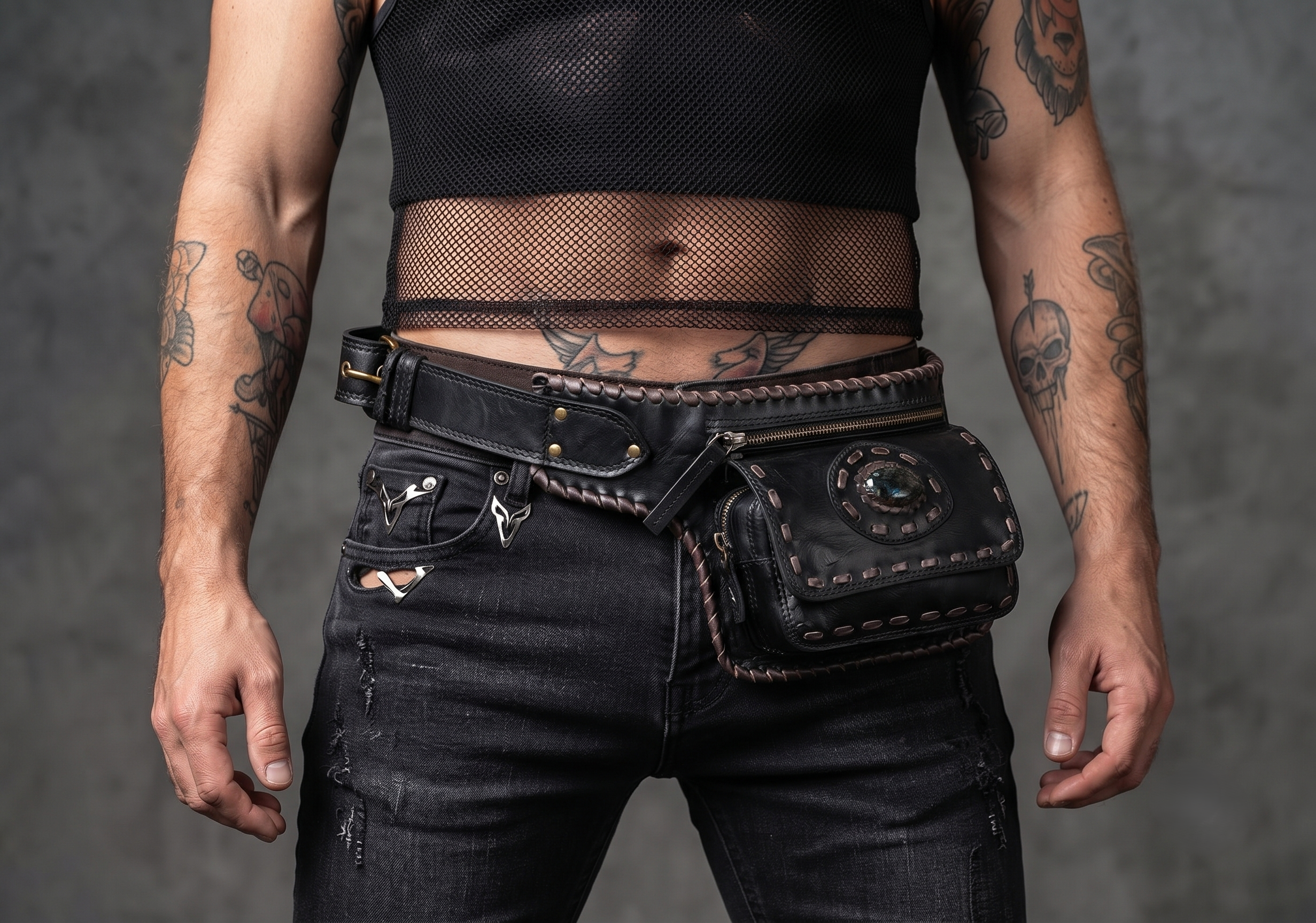 Leather hip belt with decorative stone
