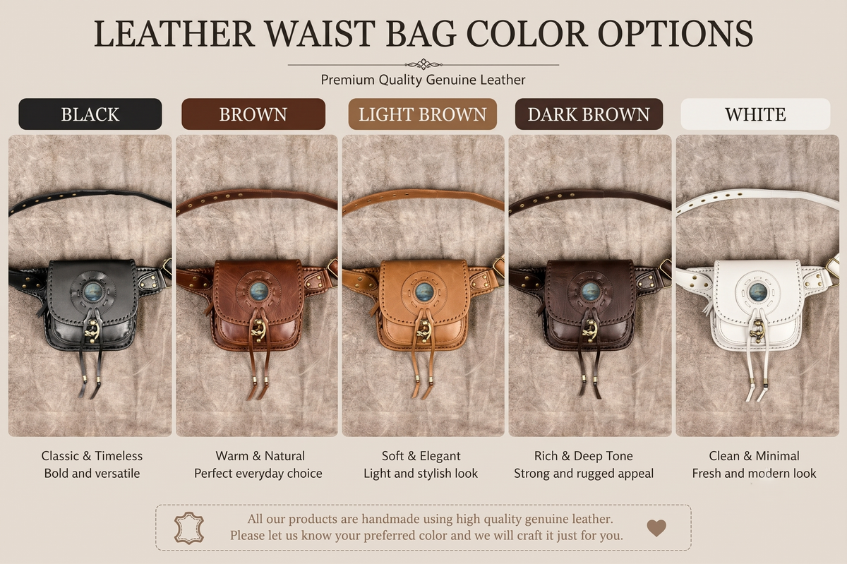 Leather hip pouch with Natural Labradorite and handcrafted stitching