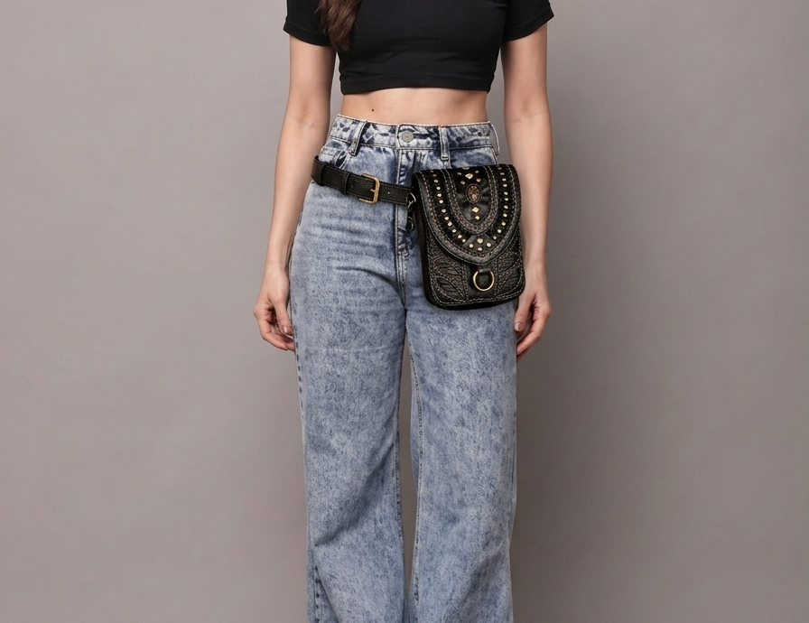 Adjustable belt strap with gold buckle, fits most waist sizes