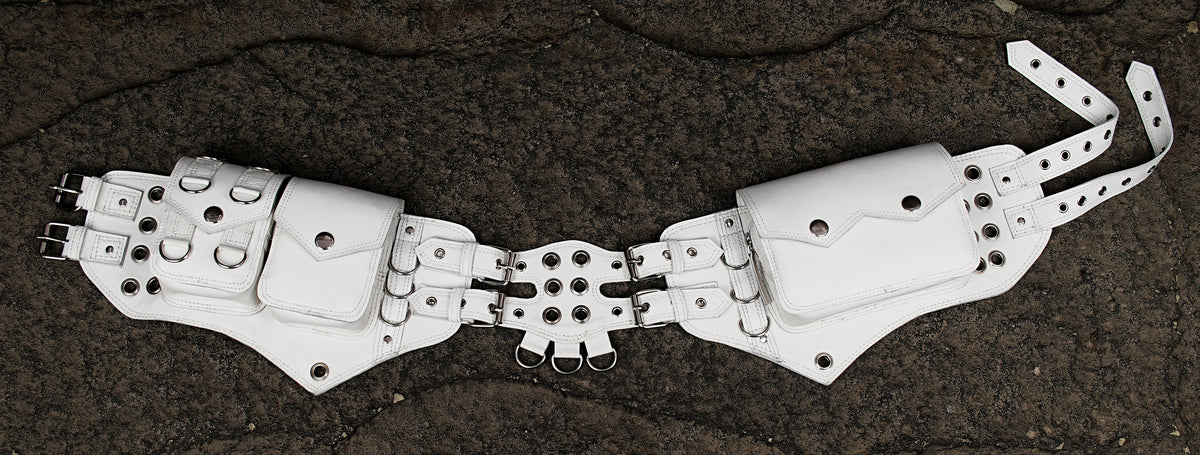 Genuine leather everyday carry belt with double bags