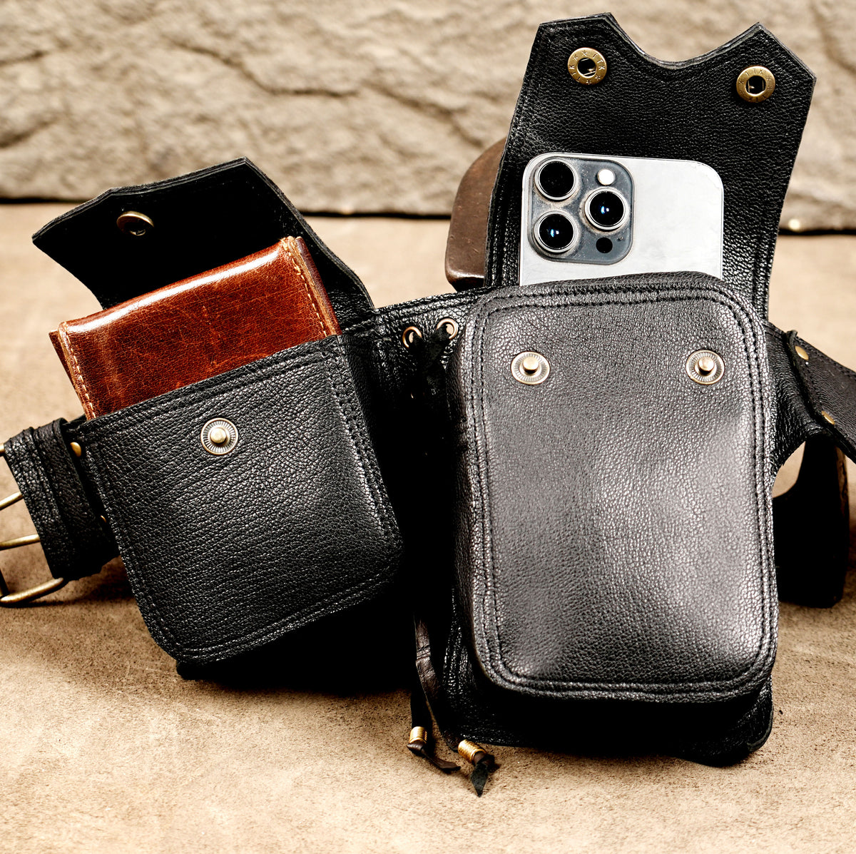 Genuine leather festival accessory belt with pocket detail