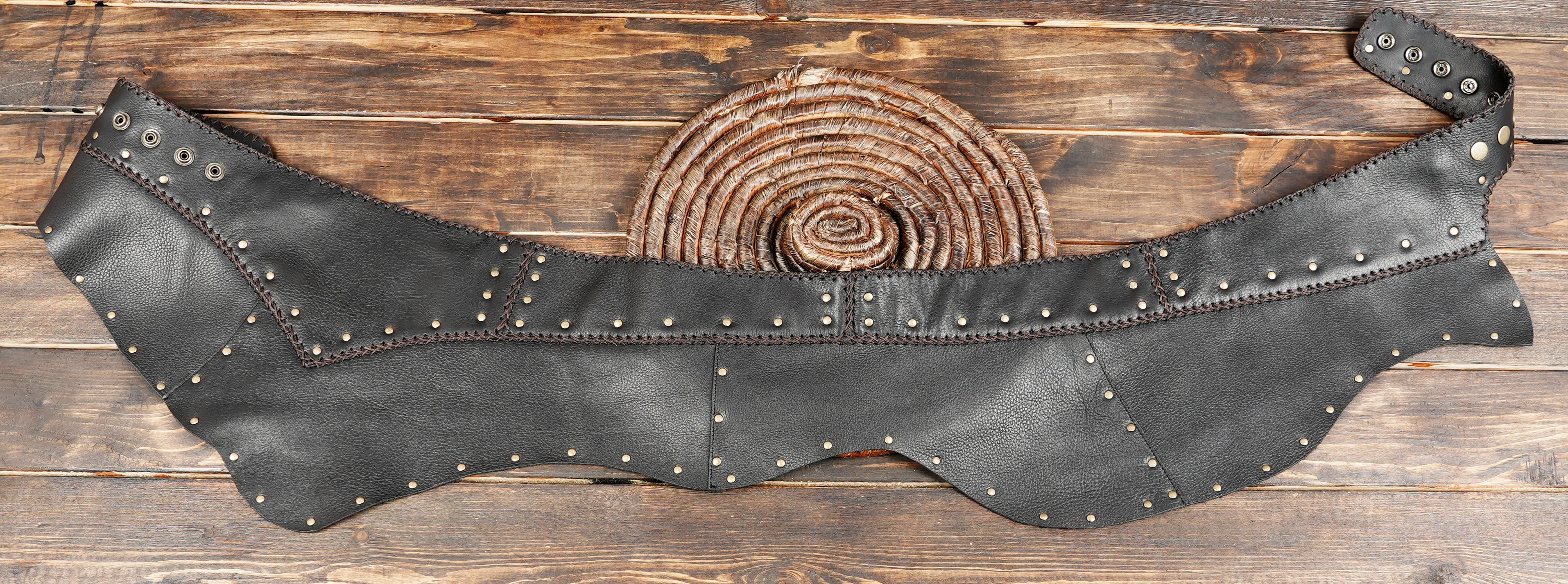 Genuine leather festival skirt with black stud design
