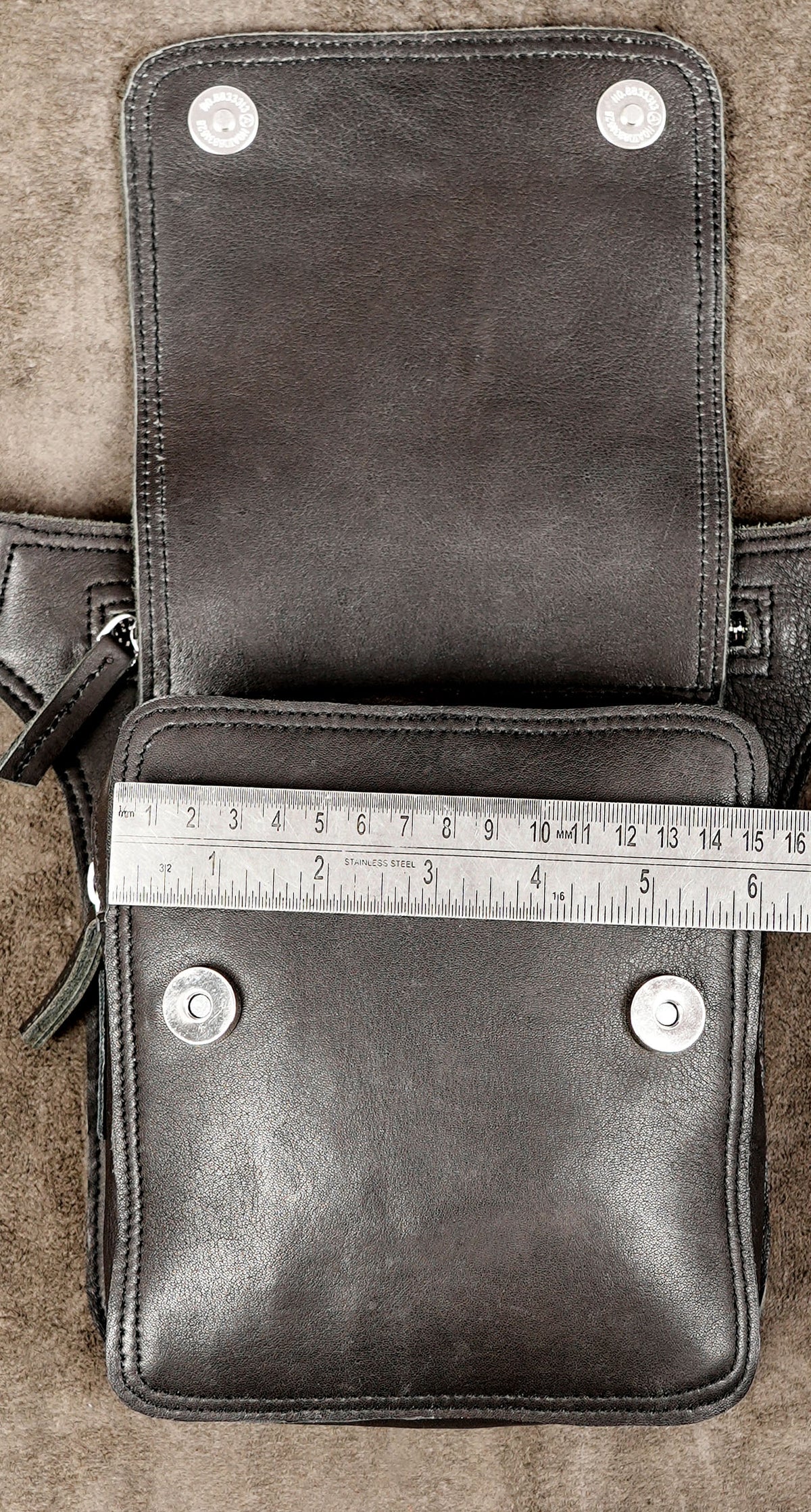 Genuine leather medicine bag with minimal snap design