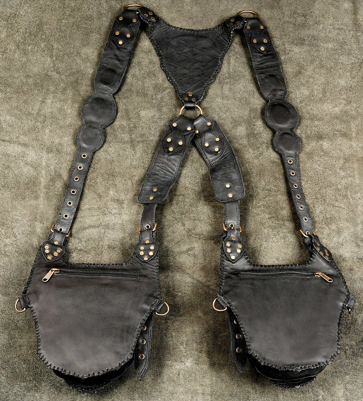 Genuine leather warrior holster with tooled leather panels
