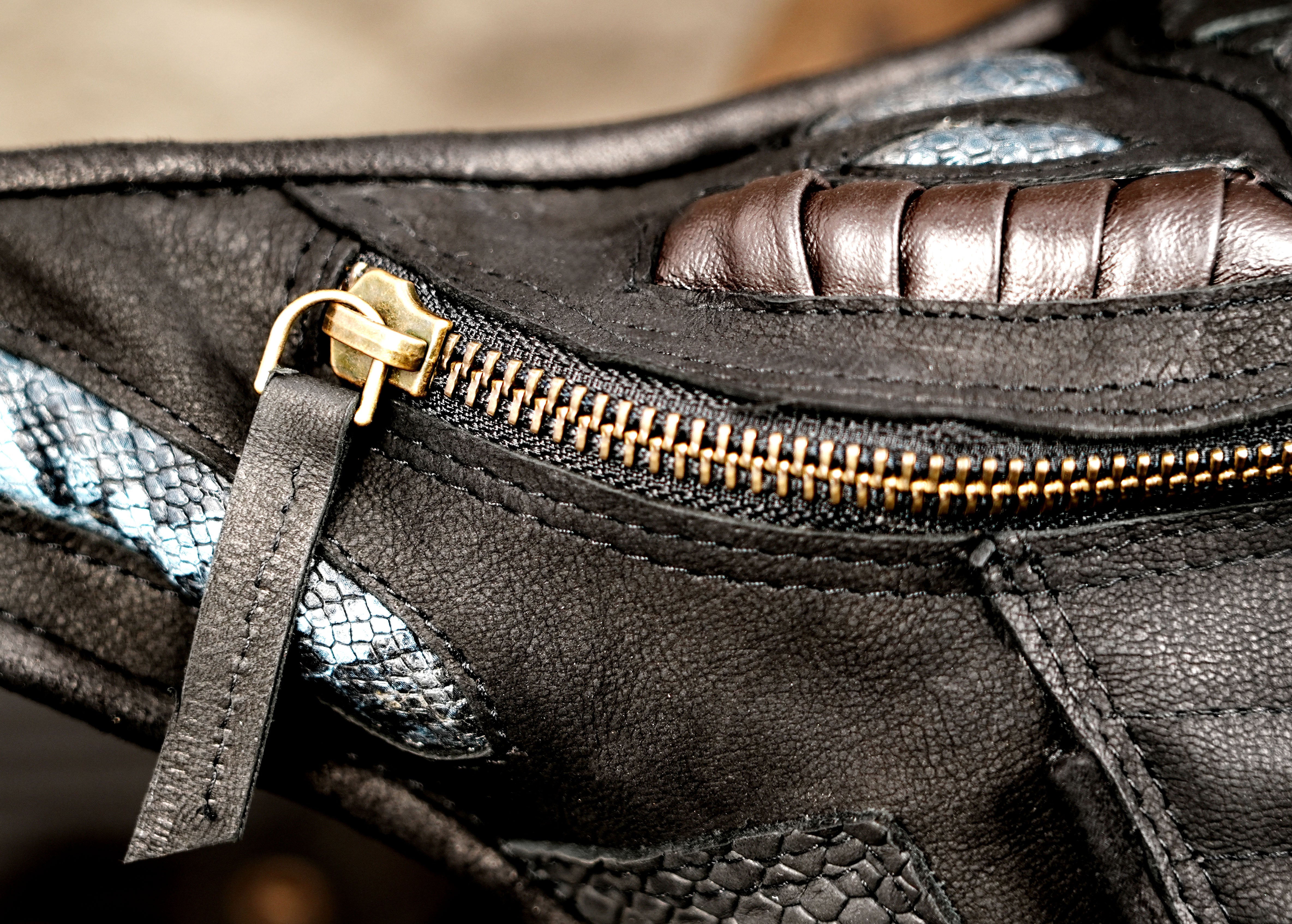 Gothic black leather leg pouch with adjustable straps