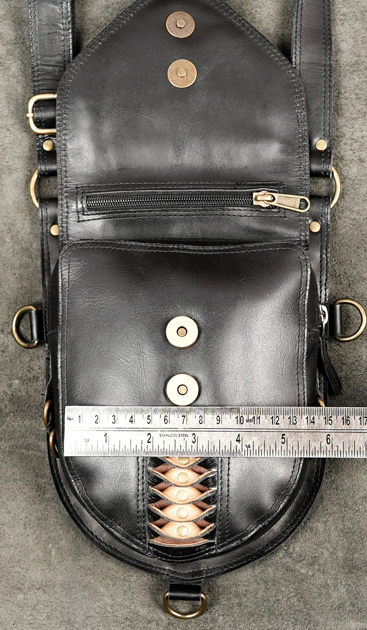 Steampunk Festival Shoulder Bag in Black Leather with Intricate Braided Details