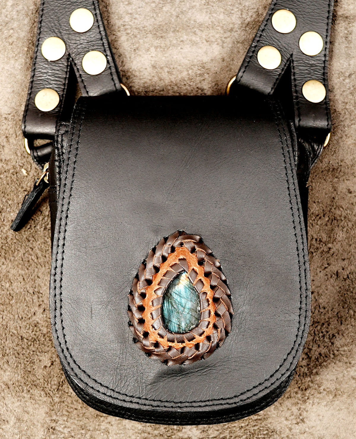 Black leather double holster bag for Burning Man and music festivals