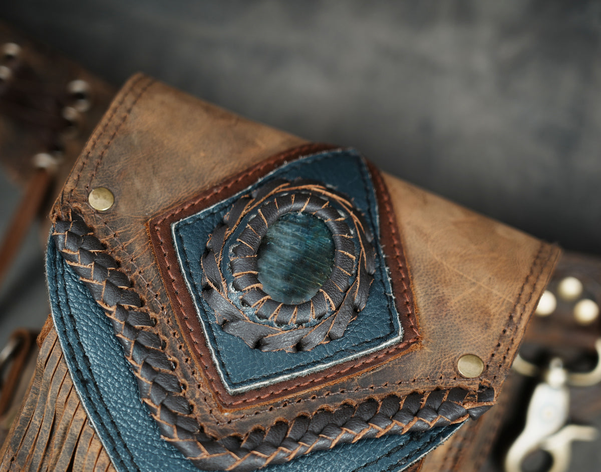 Handmade leather travel waist pouch with secure flap closure