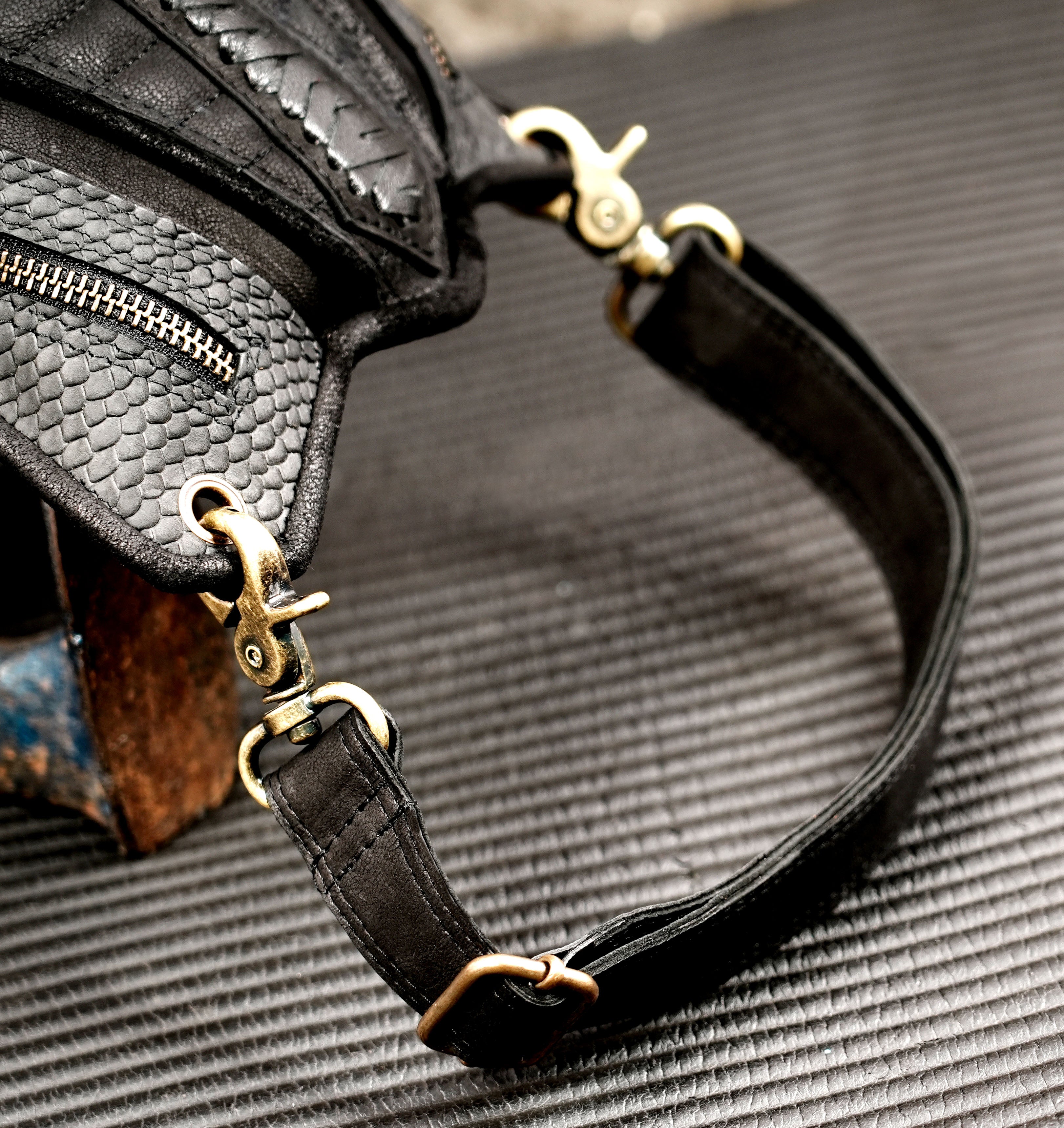 Handmade black leather hip bag for men and women