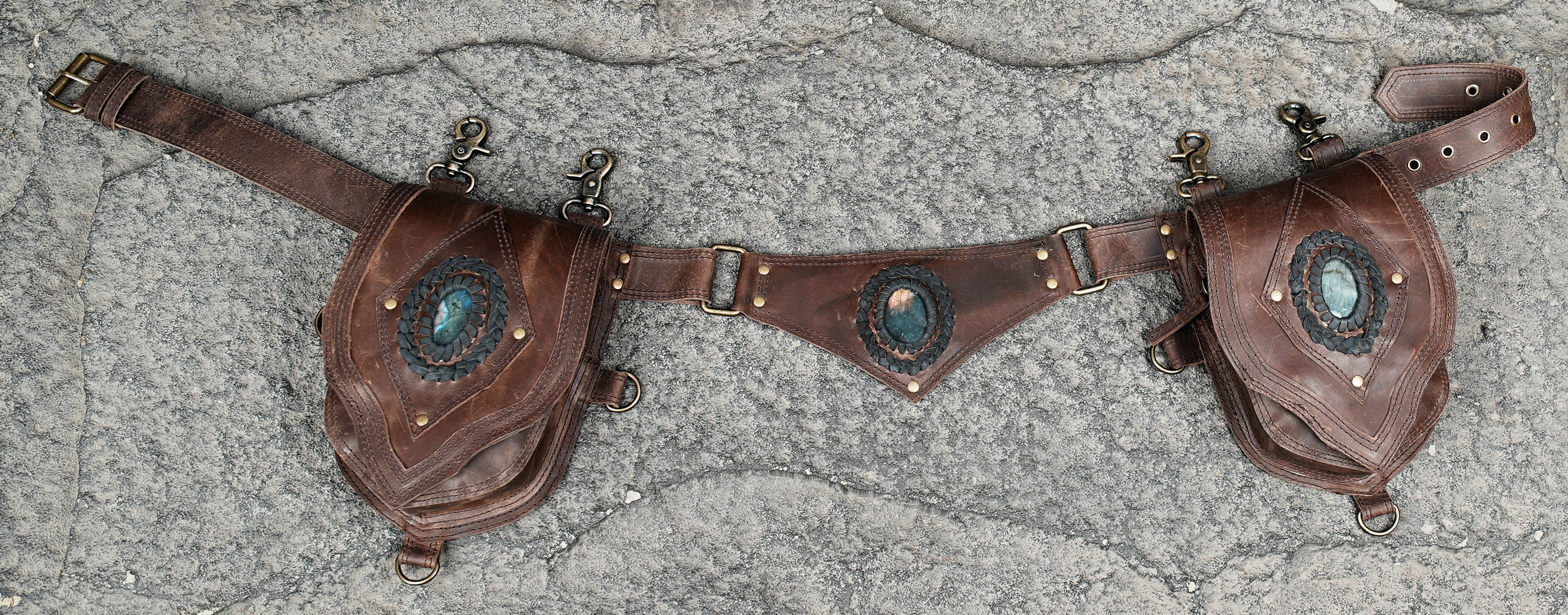 Handmade gemstone waist bag with adjustable buckle belt
