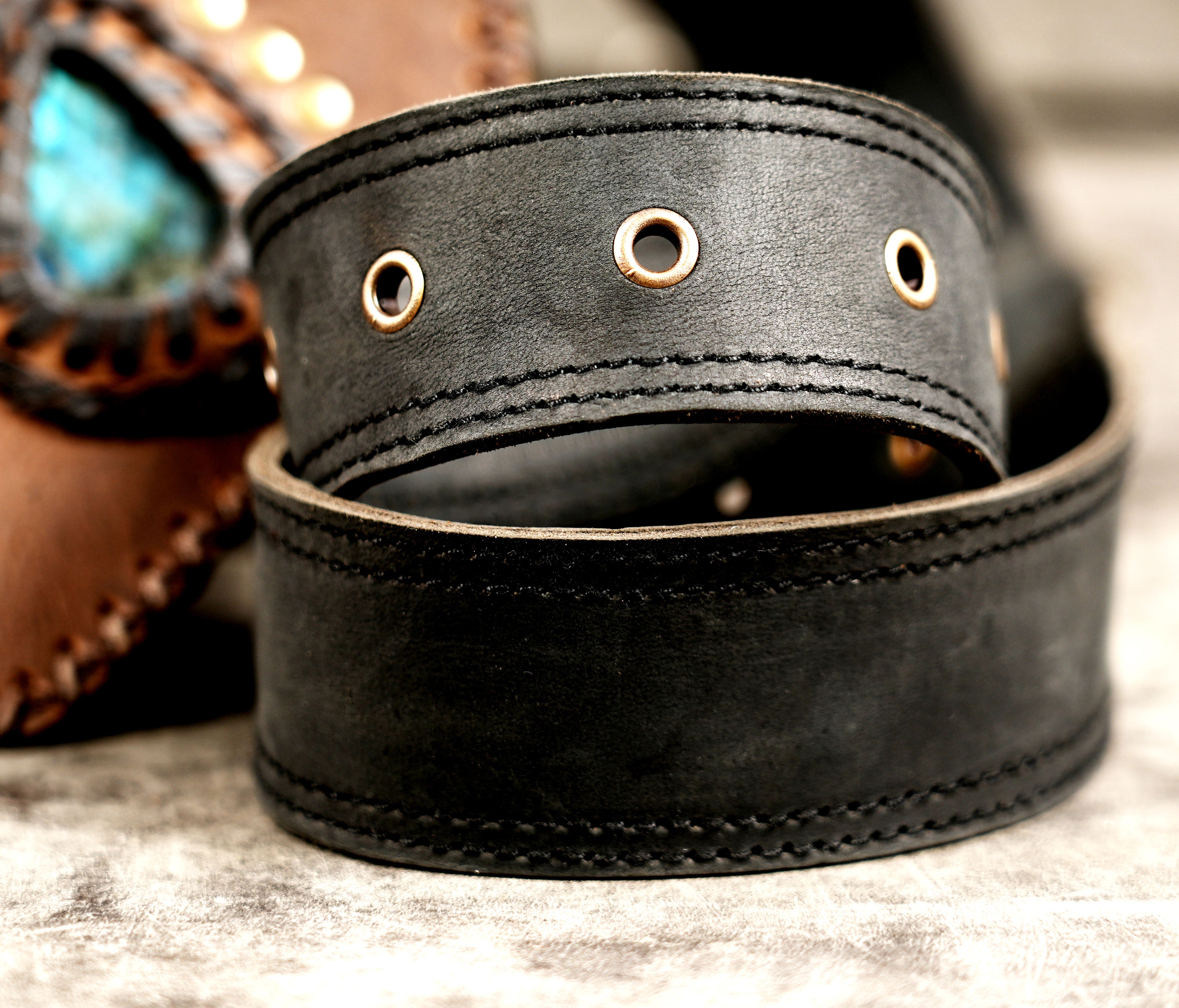 Handmade gemstone waist bag with detailed contrast stitching
