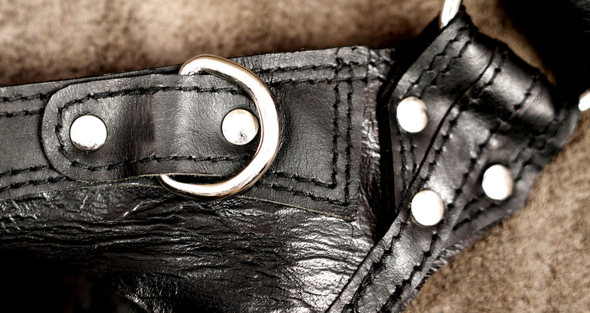 Handmade leather festival bag with leg strap loop