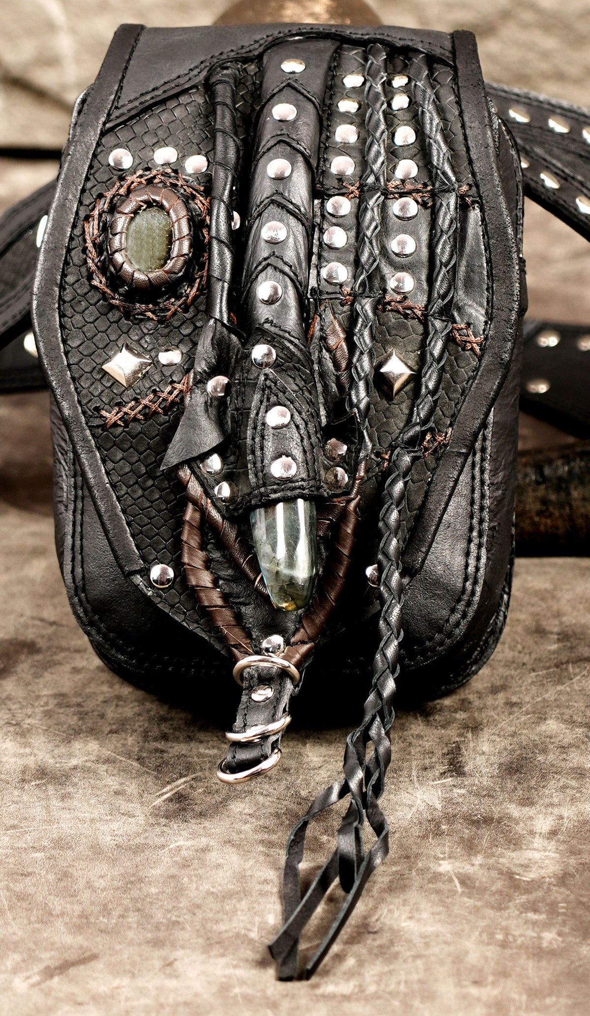 Handmade unisex leather waist bag with an adjustable belt