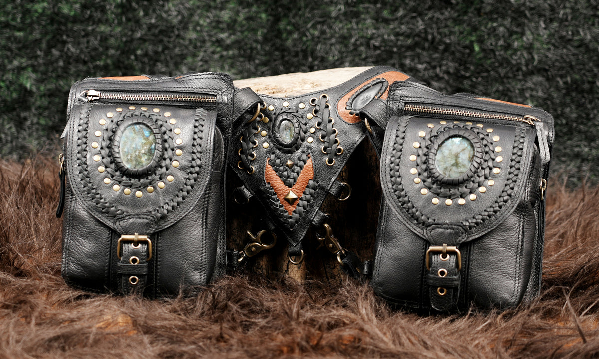 Black Leather Dual Holster Harness Bag Unisex Festival Chest Rig
