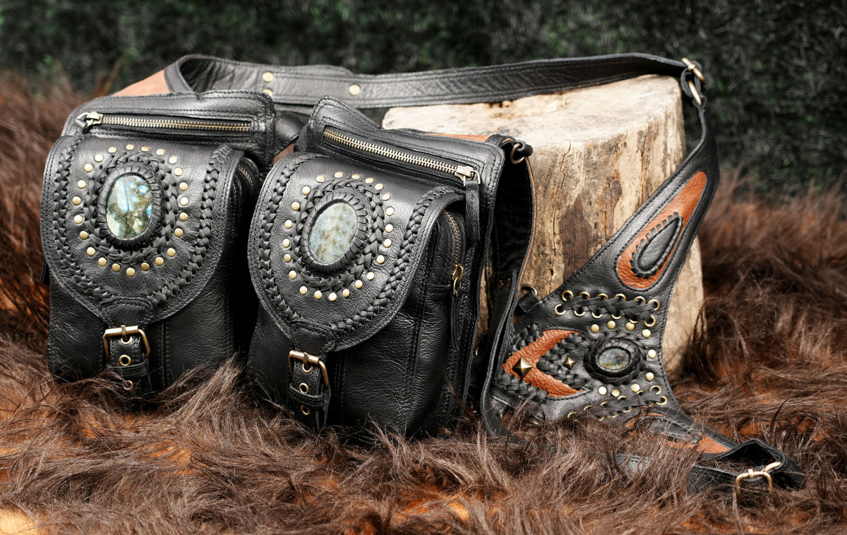 Black Leather Dual Holster Harness Bag Unisex Festival Chest Rig
