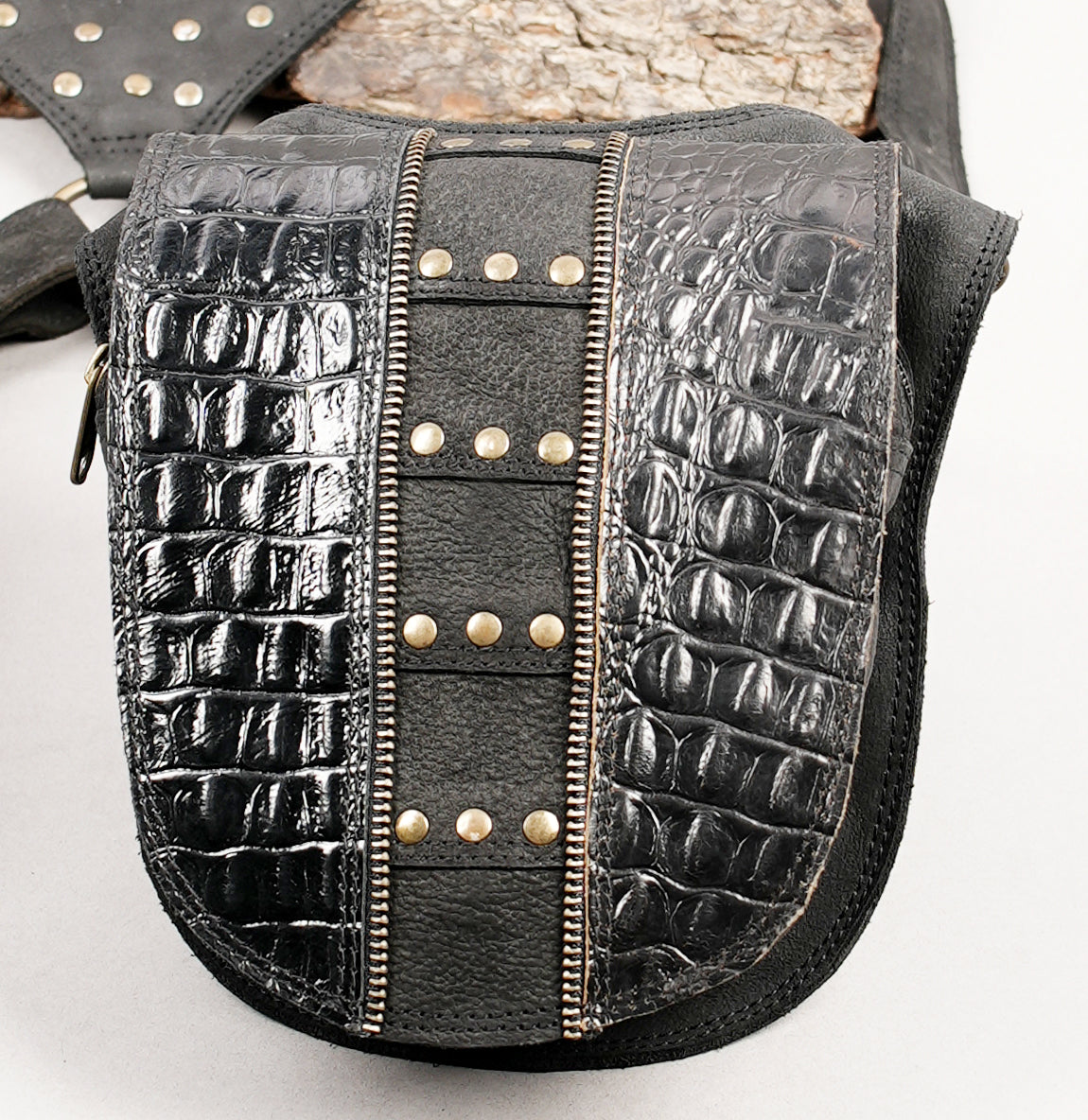 Gothic streetwear dual pouch leather shoulder bag