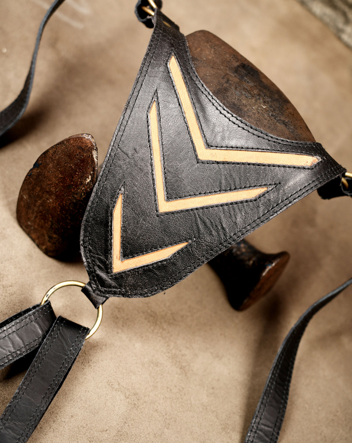 Black Leather Utility Harness Bag for Burning Man and Outdoor Festivals