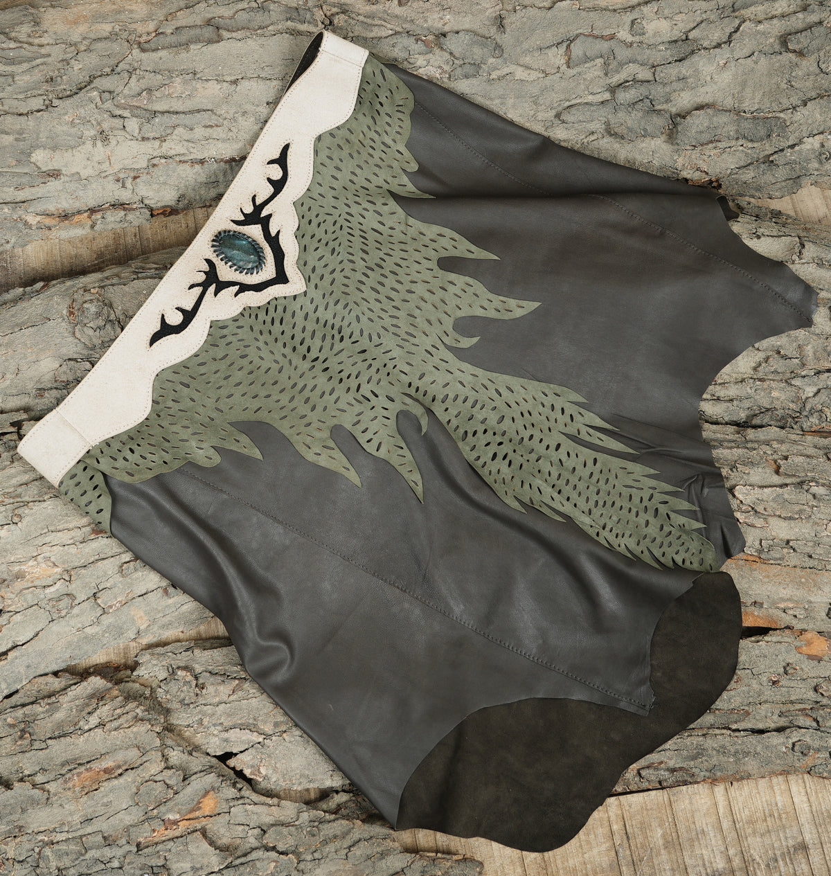 LARP leather skirt with laser cut nature pattern