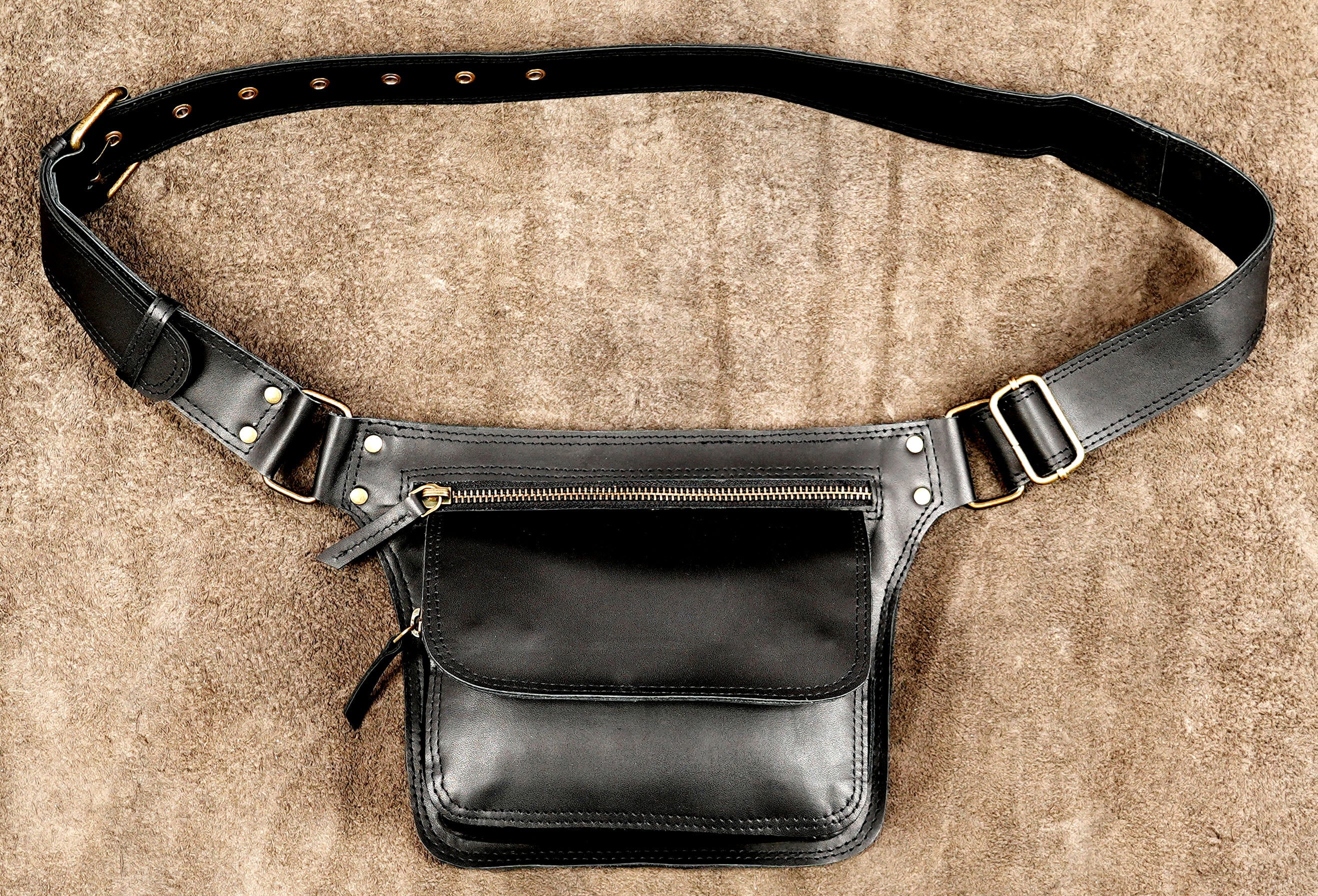 Women's leather hip bag with adjustable waist strap