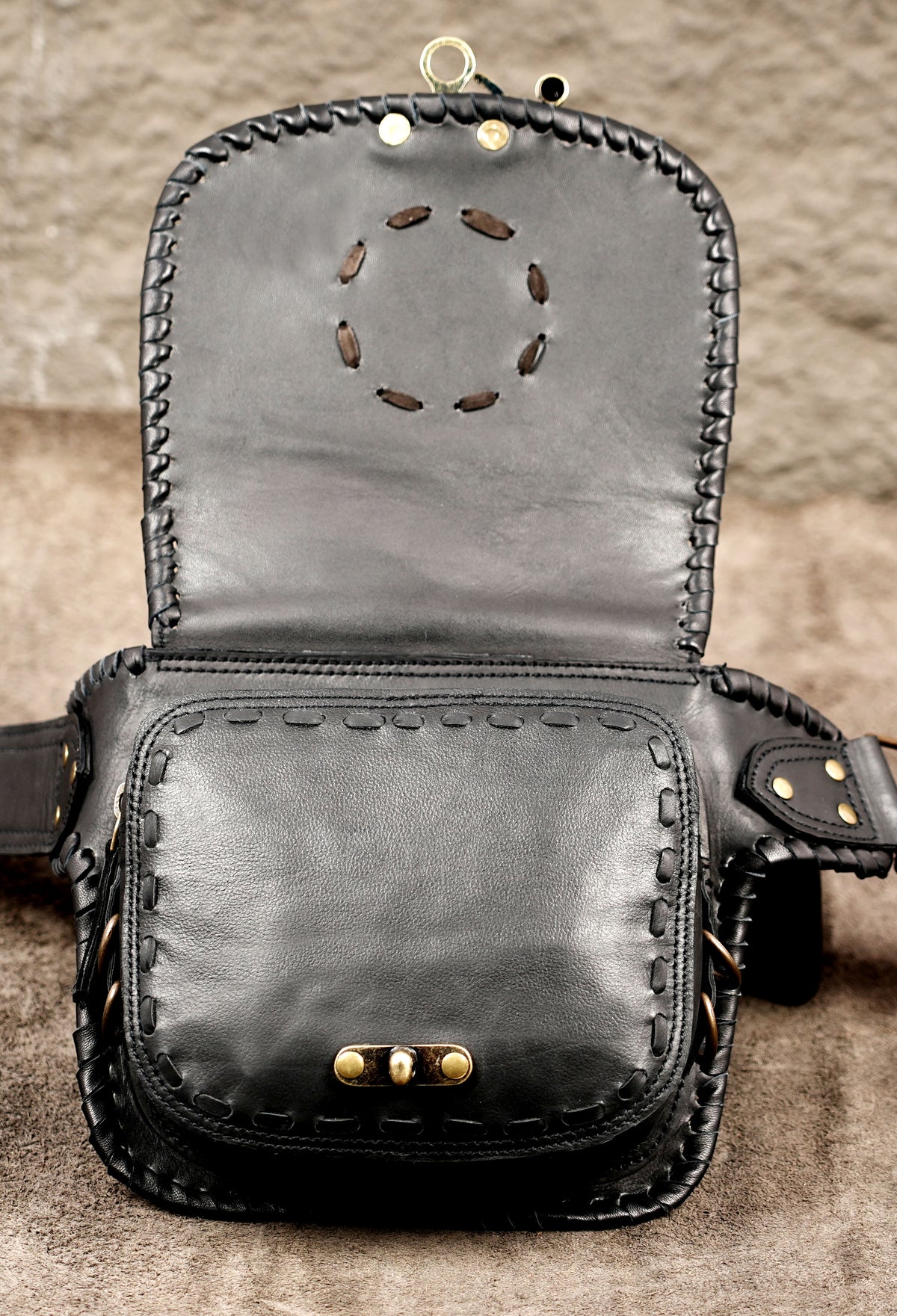 Steampunk leather hip pouch with adjustable waist strap
