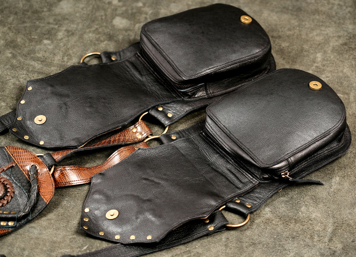 Leather triple pouch rig, front angle product display