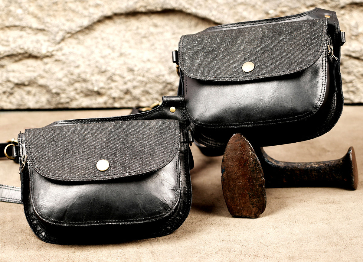 Unisex Black Leather Shoulder Holster Bag for Music Festivals and Raves
