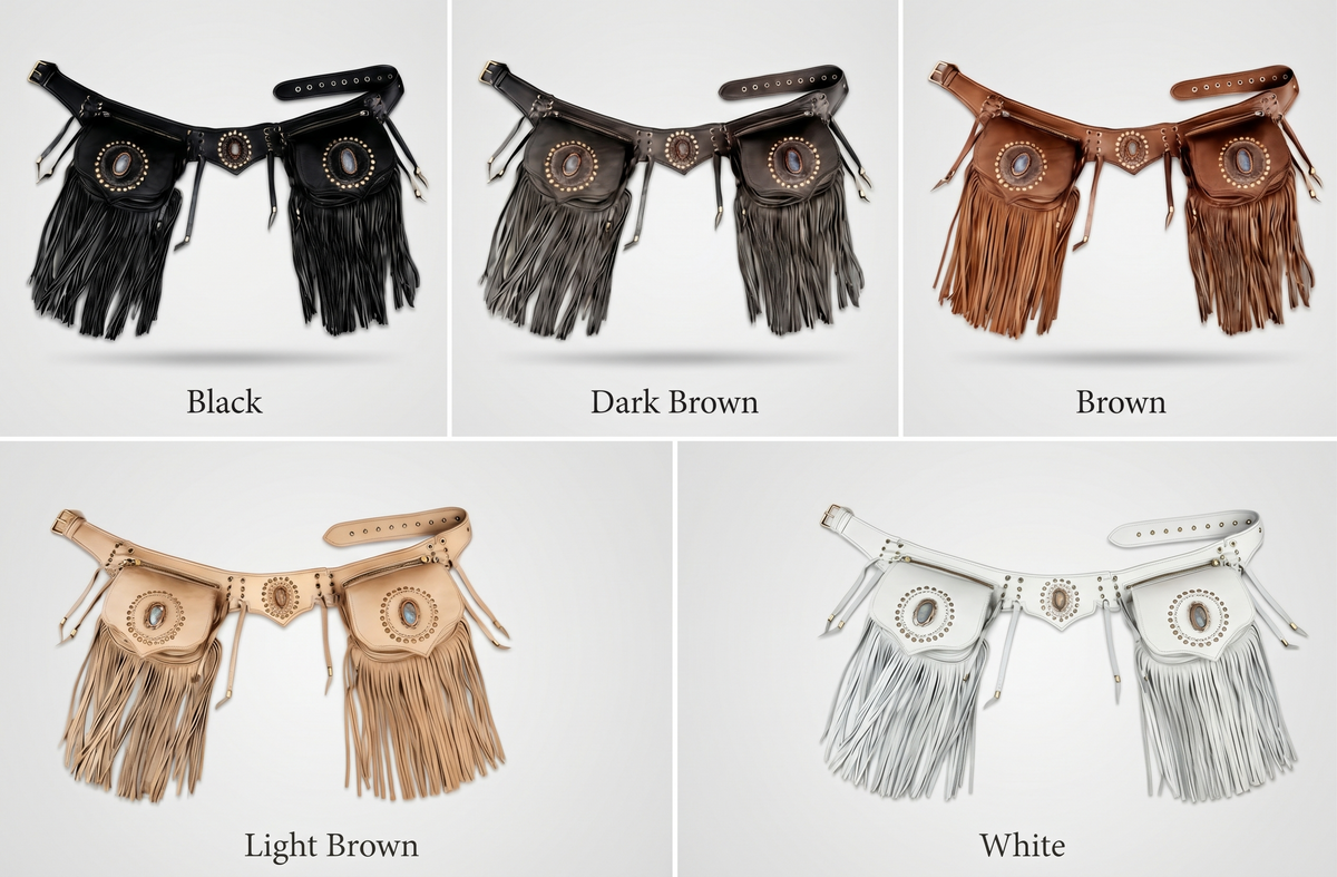 Classic Brown Leather Boho Festival Belt Bag with Fringe