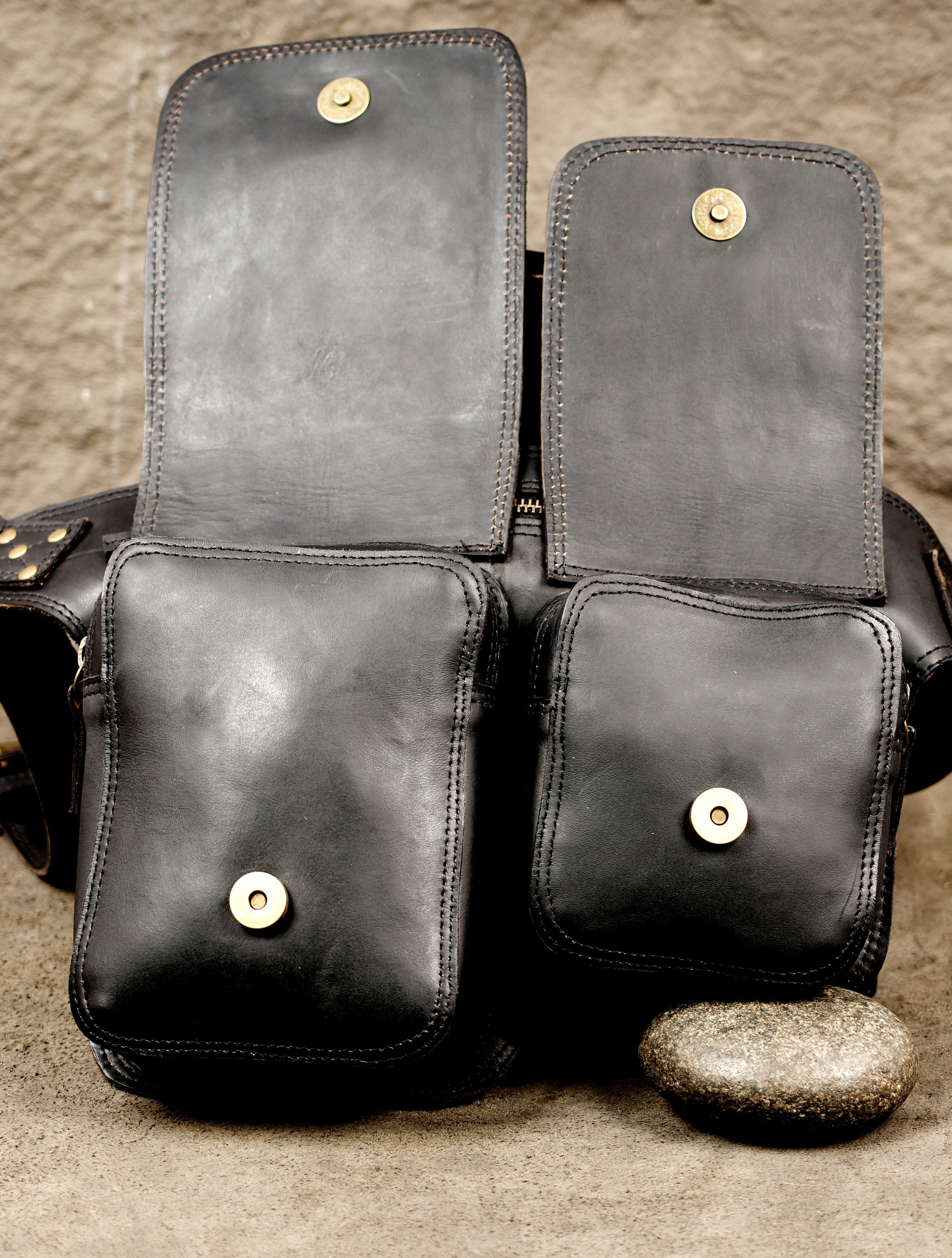 Minimalist leather hip pouch with adjustable long strap