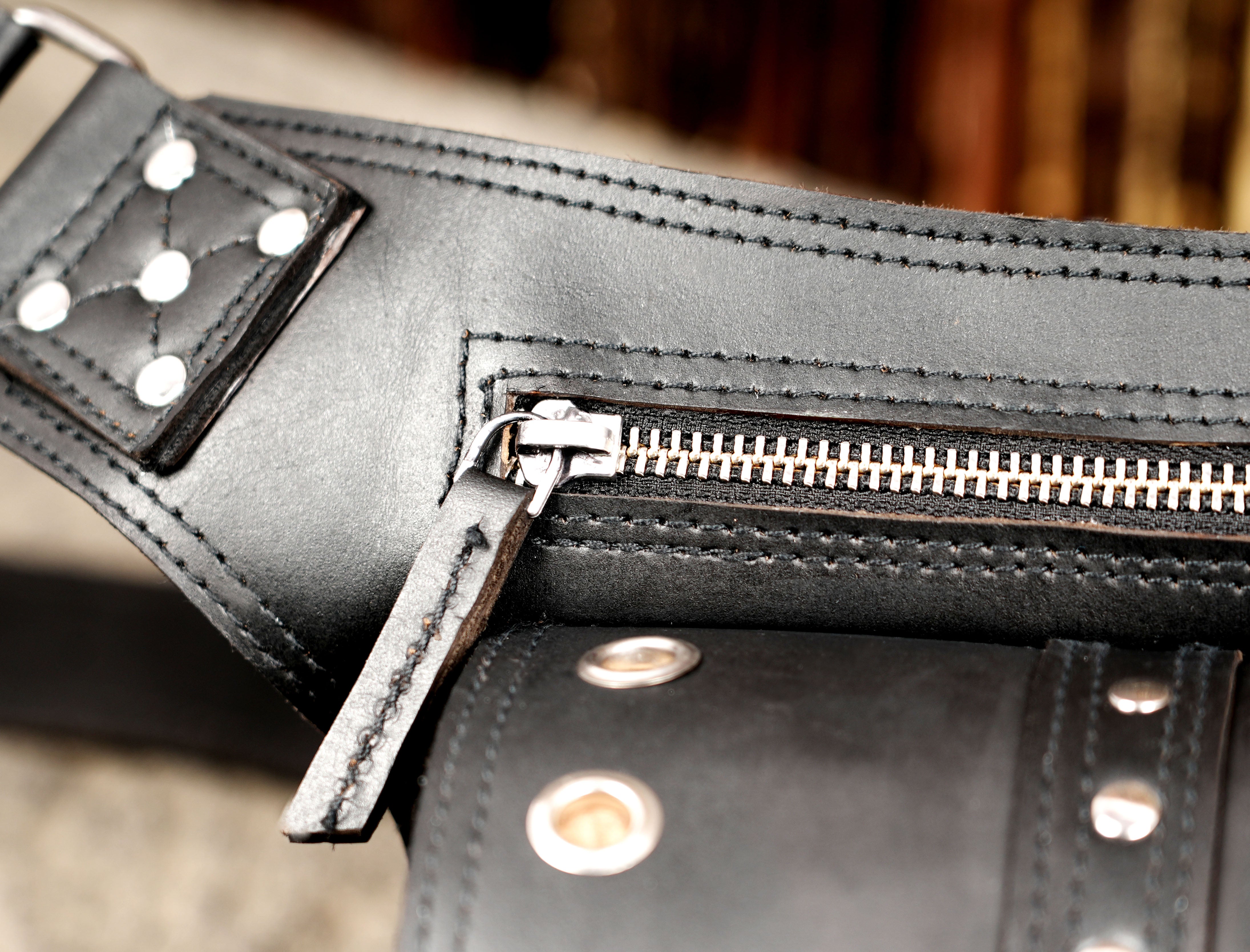 Moto style leather hip pouch with adjustable long strap