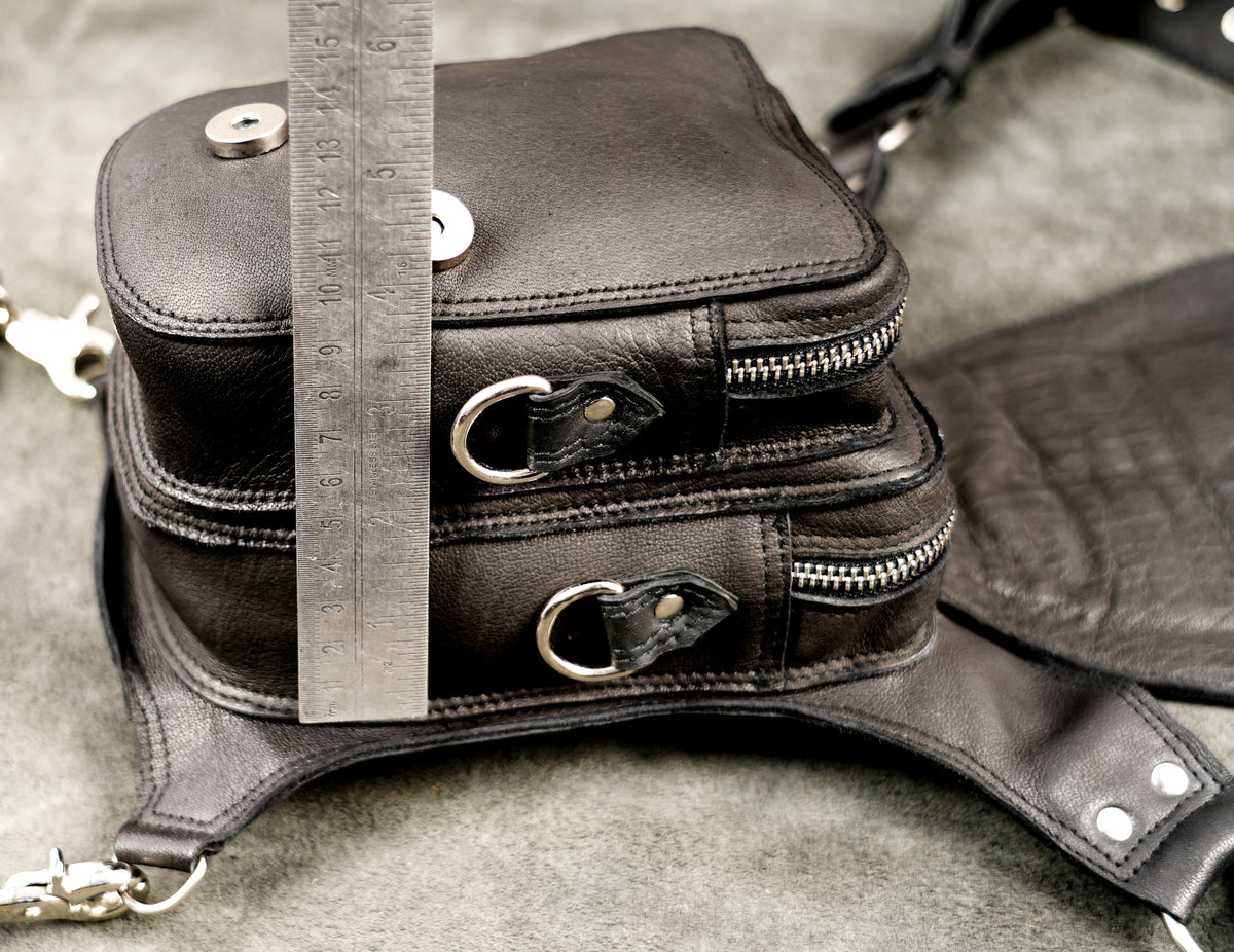 Moto style leather holster bag with distressed texture