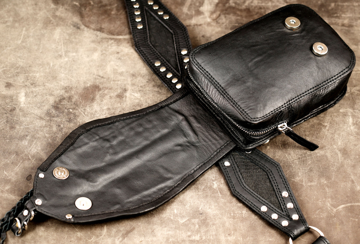 Nickel silver fitted leather waist bag for outdoor festivals