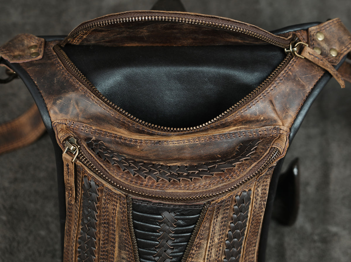 Real leather holster bag flat lay photo
