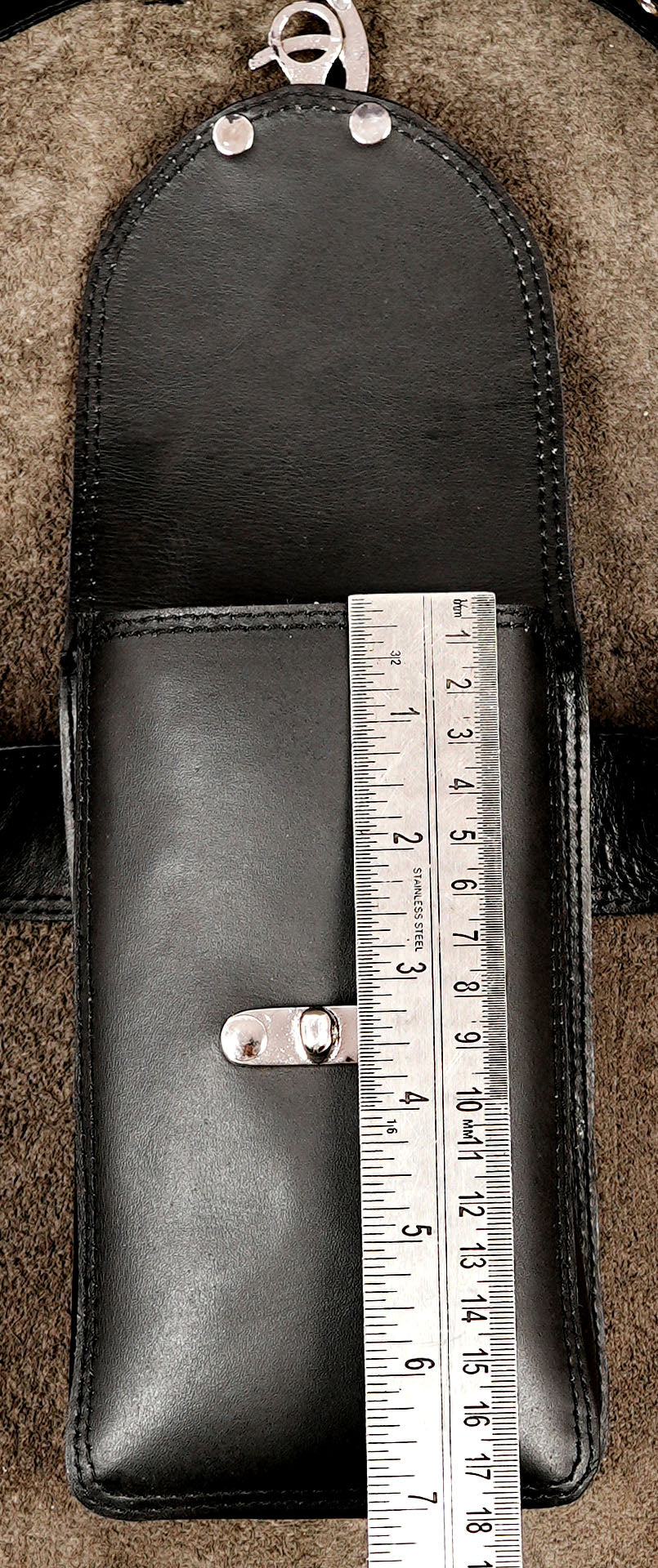 Rectangular leather pouch with silver latch detail