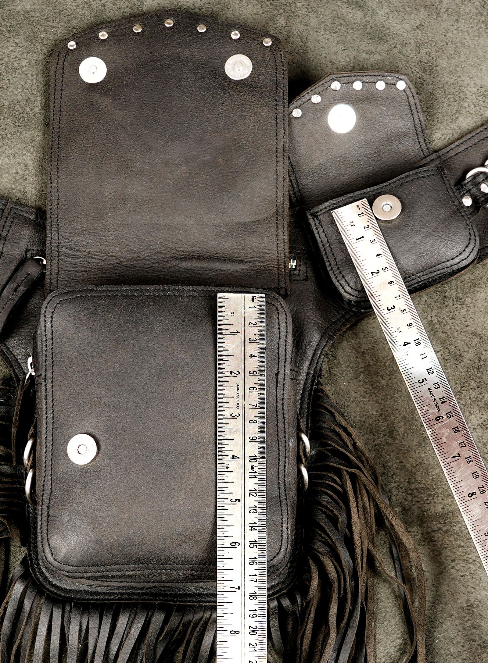 Rustic leather waist pouch with antique brass fittings