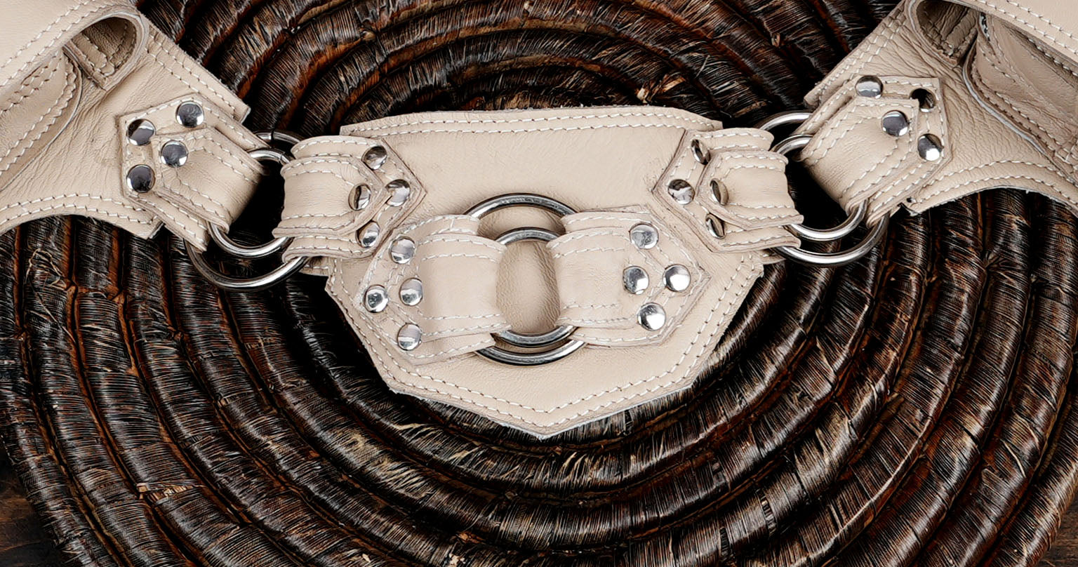 Soft leather festival belt with center ring connector