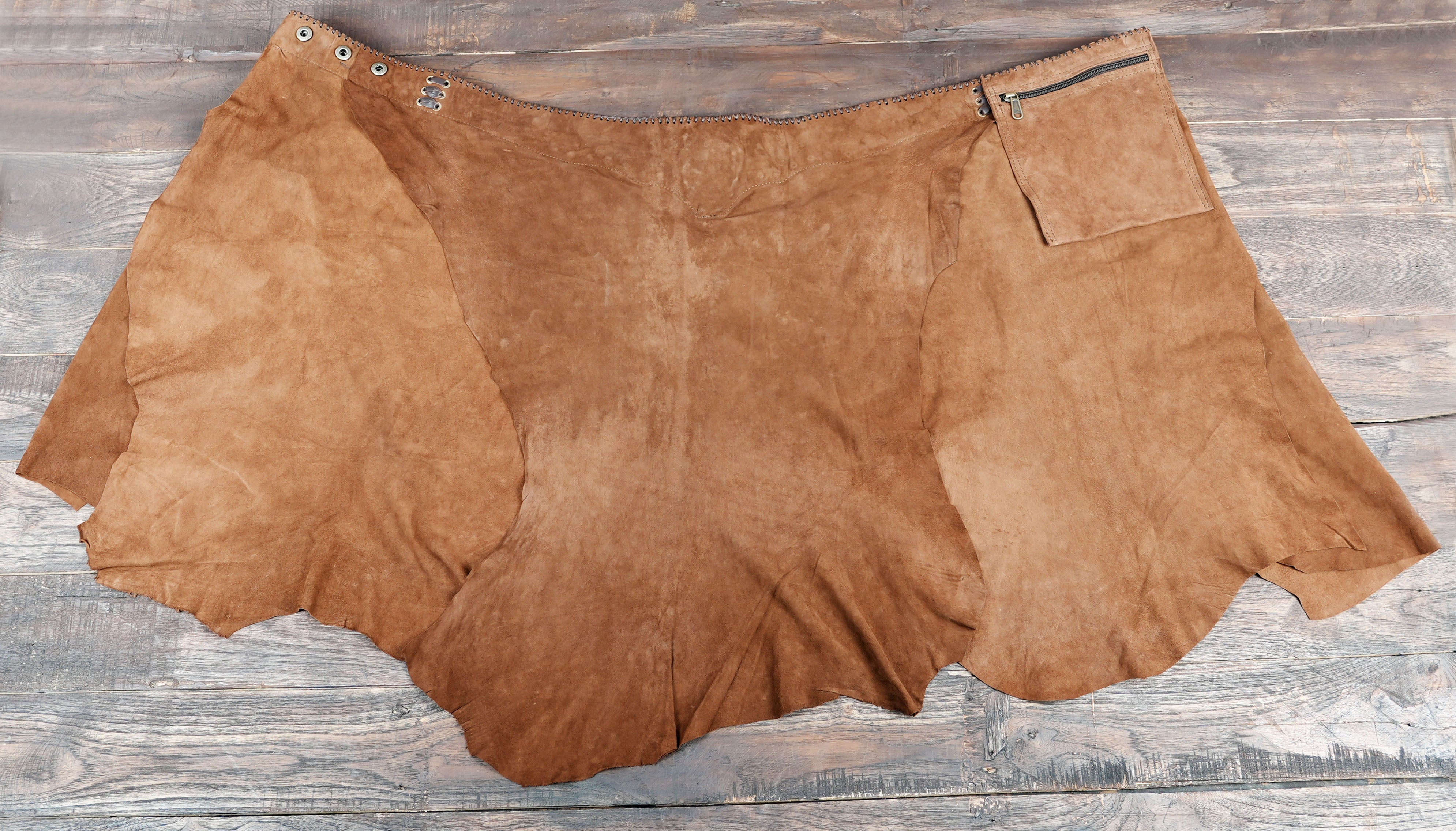 Southwestern leather skirt with gemstone waistband detail