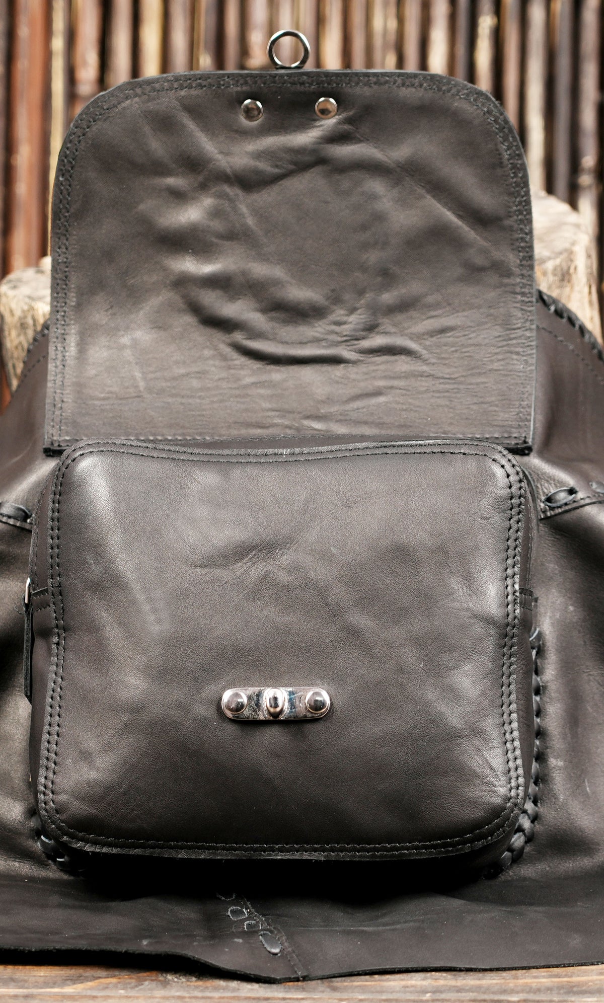Steampunk black leather utility belt with silver fittings