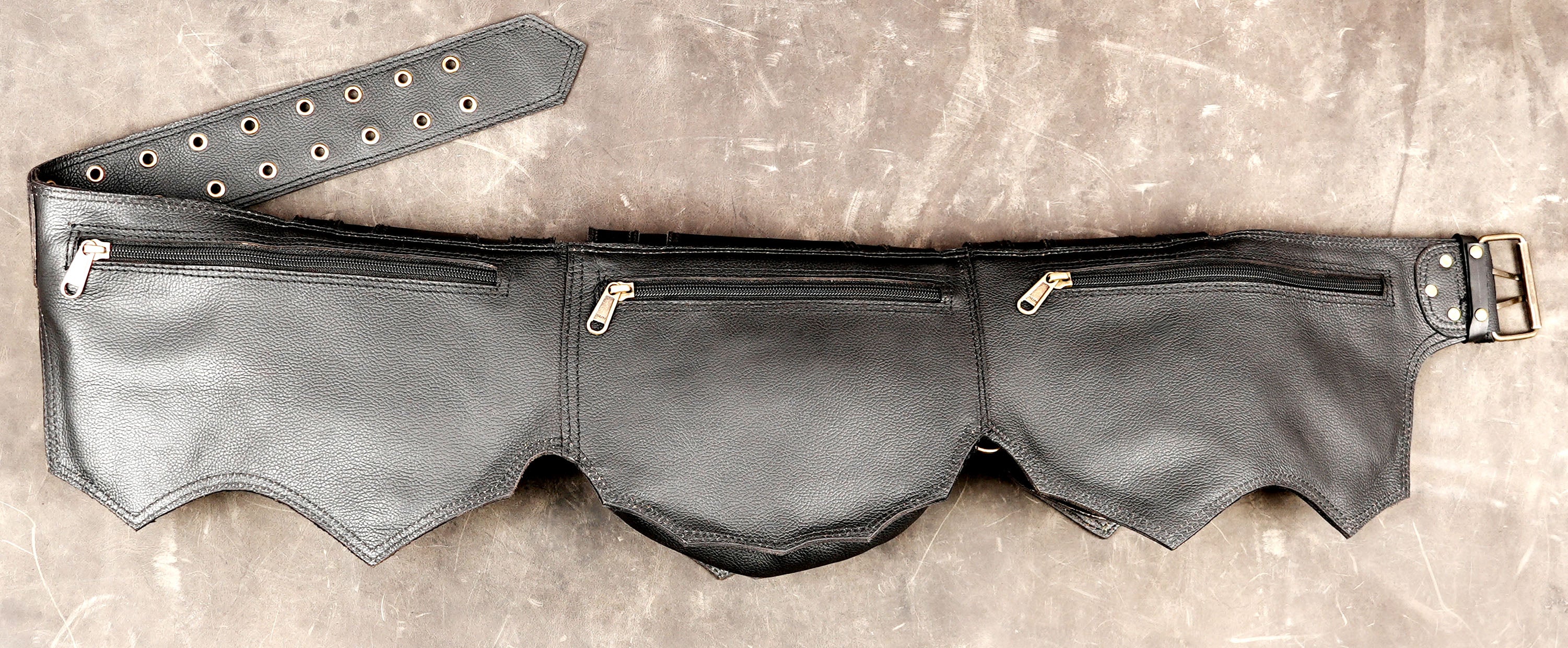 Steampunk leather utility belt with antique brass fittings
